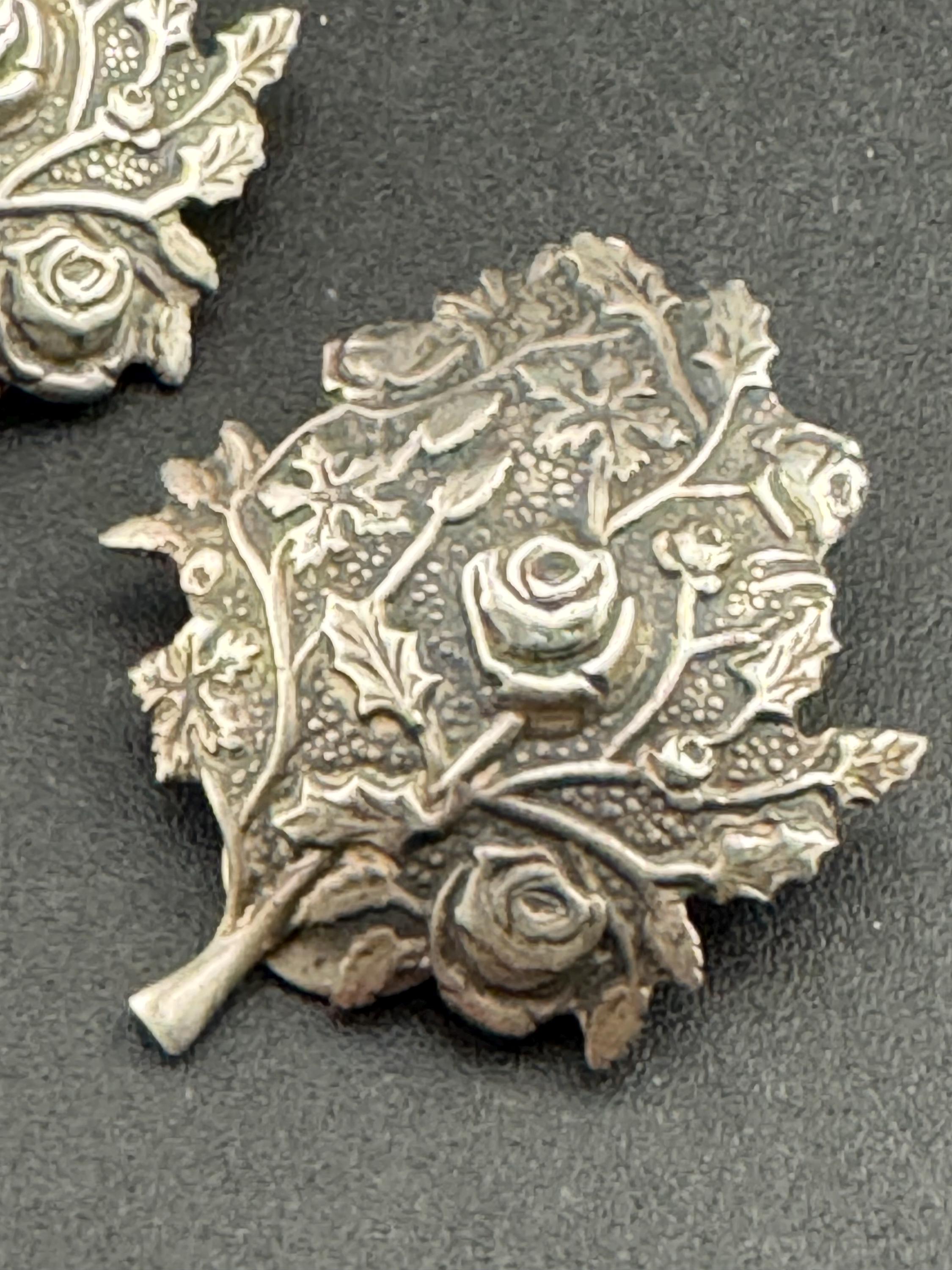 Vintage Mari Lou 925 floral rose earrings, sterling silver clip on studs