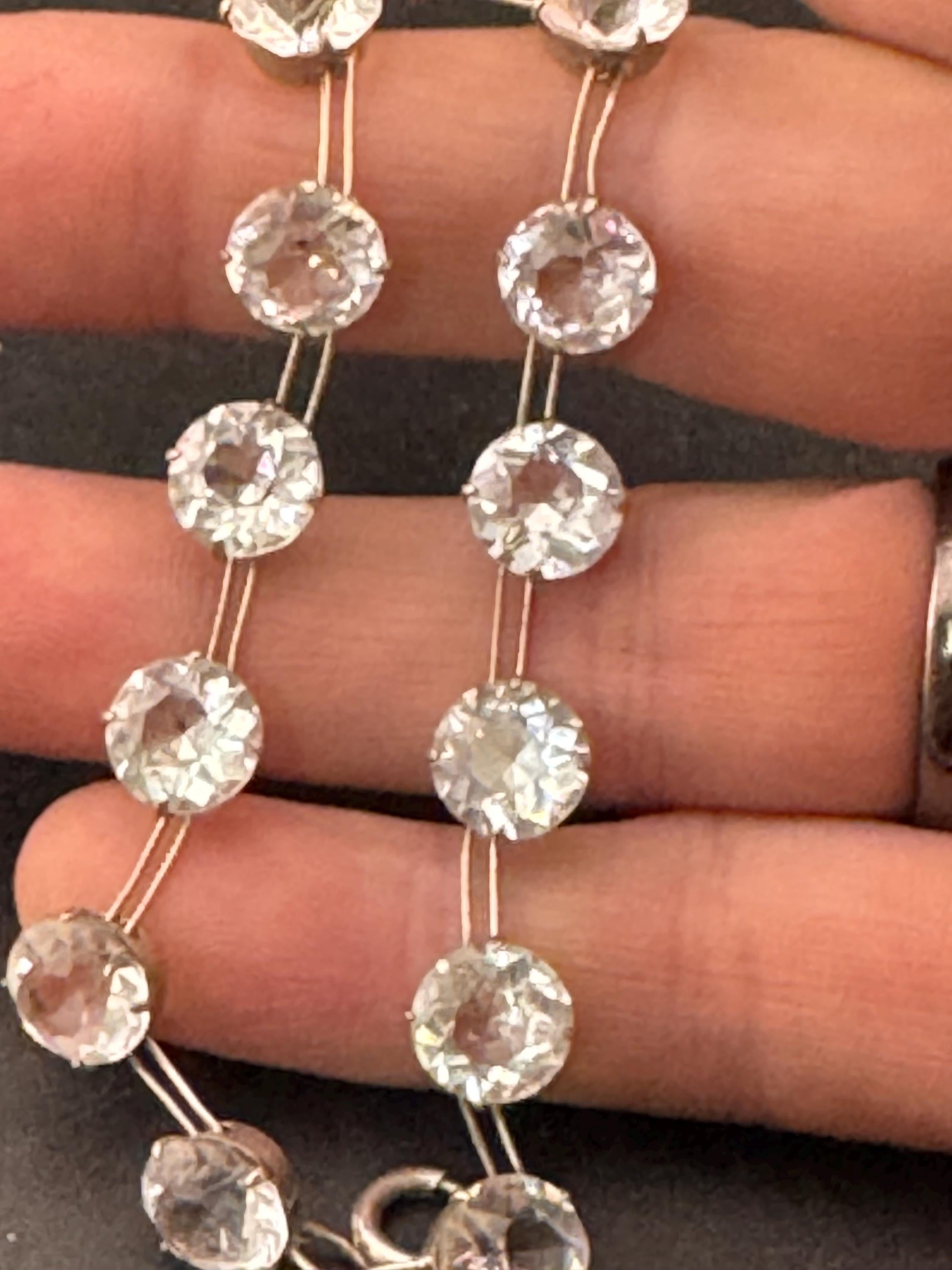 Antique open back crystal Art Deco Bracelet: clear rivière 925 silver