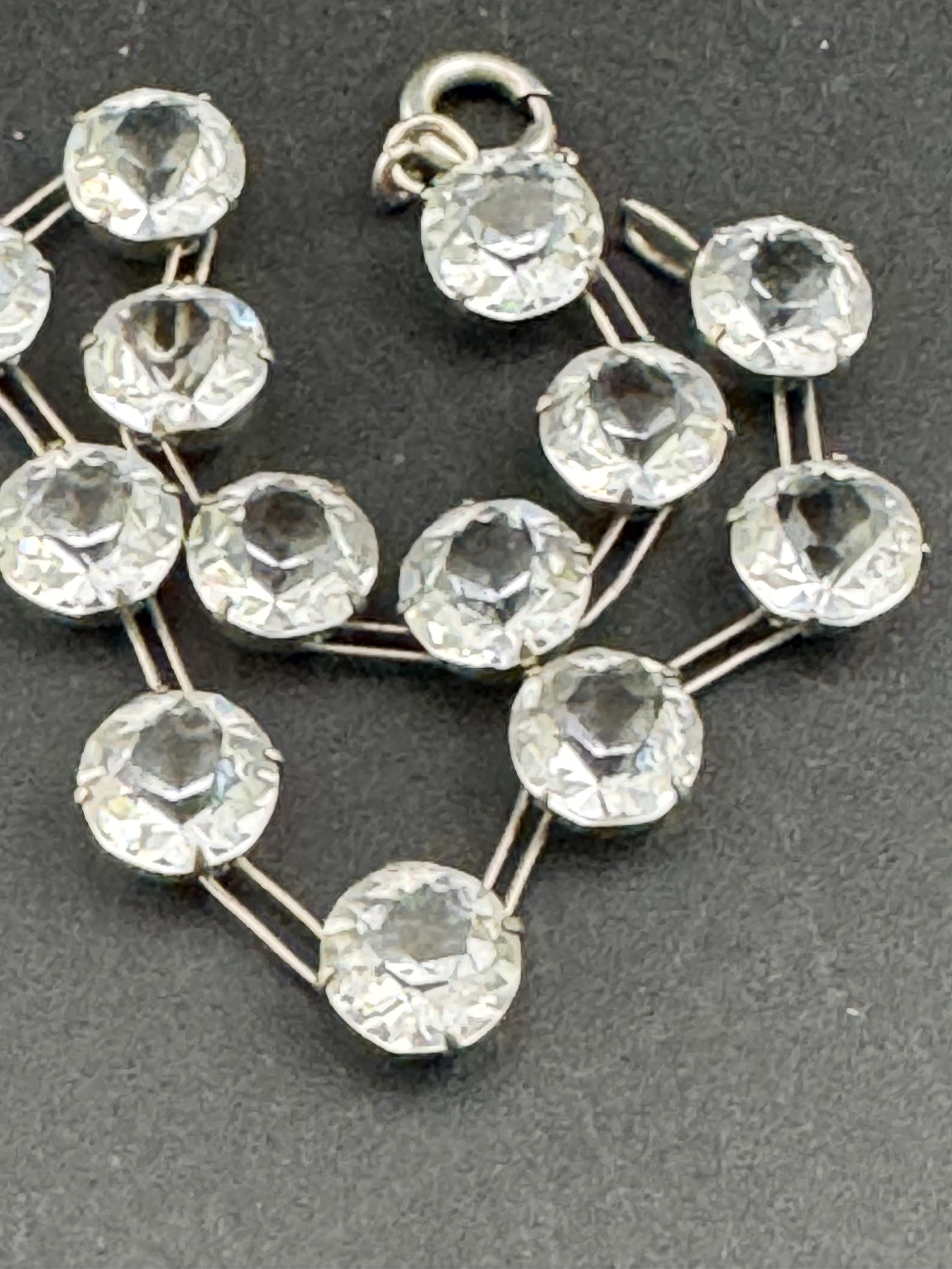 Antique open back crystal Art Deco Bracelet: clear rivière 925 silver