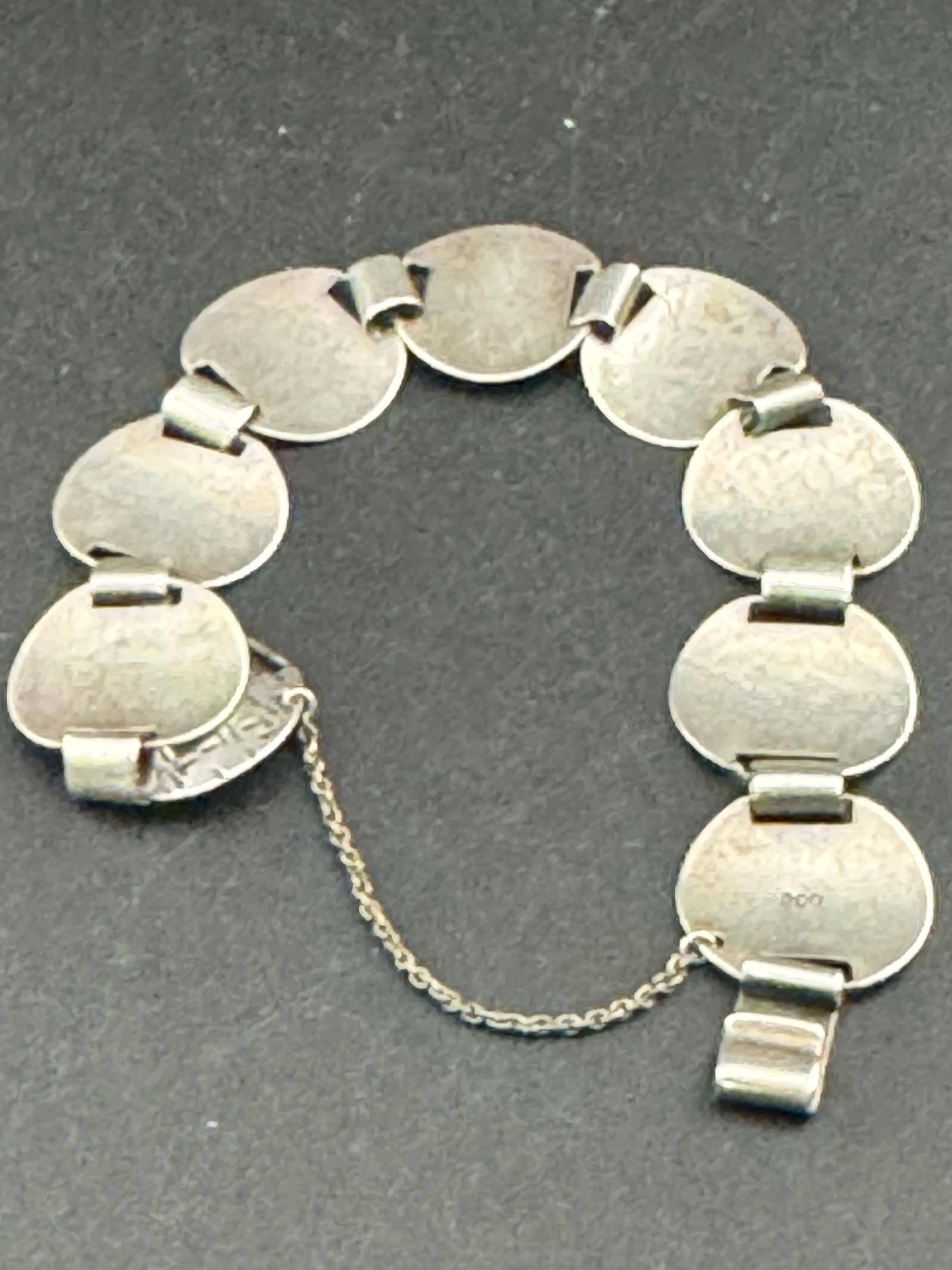 900 continental silver modernist round panel link bracelet, 19.5cm long Germany