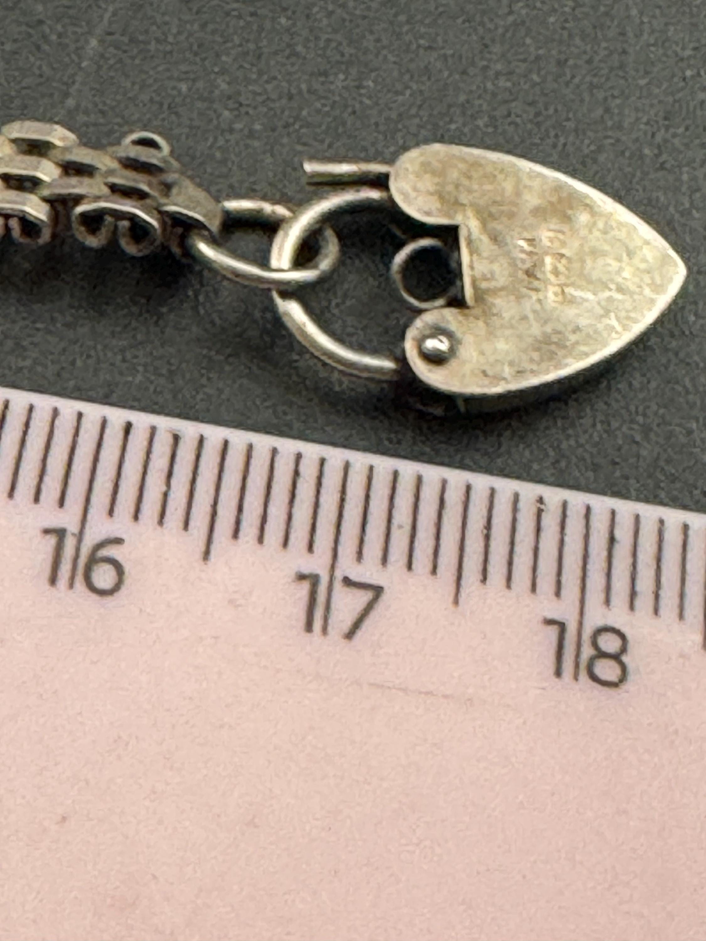 Petite wrist Vintage 925 sterling silver woven bracelet, heart padlock.