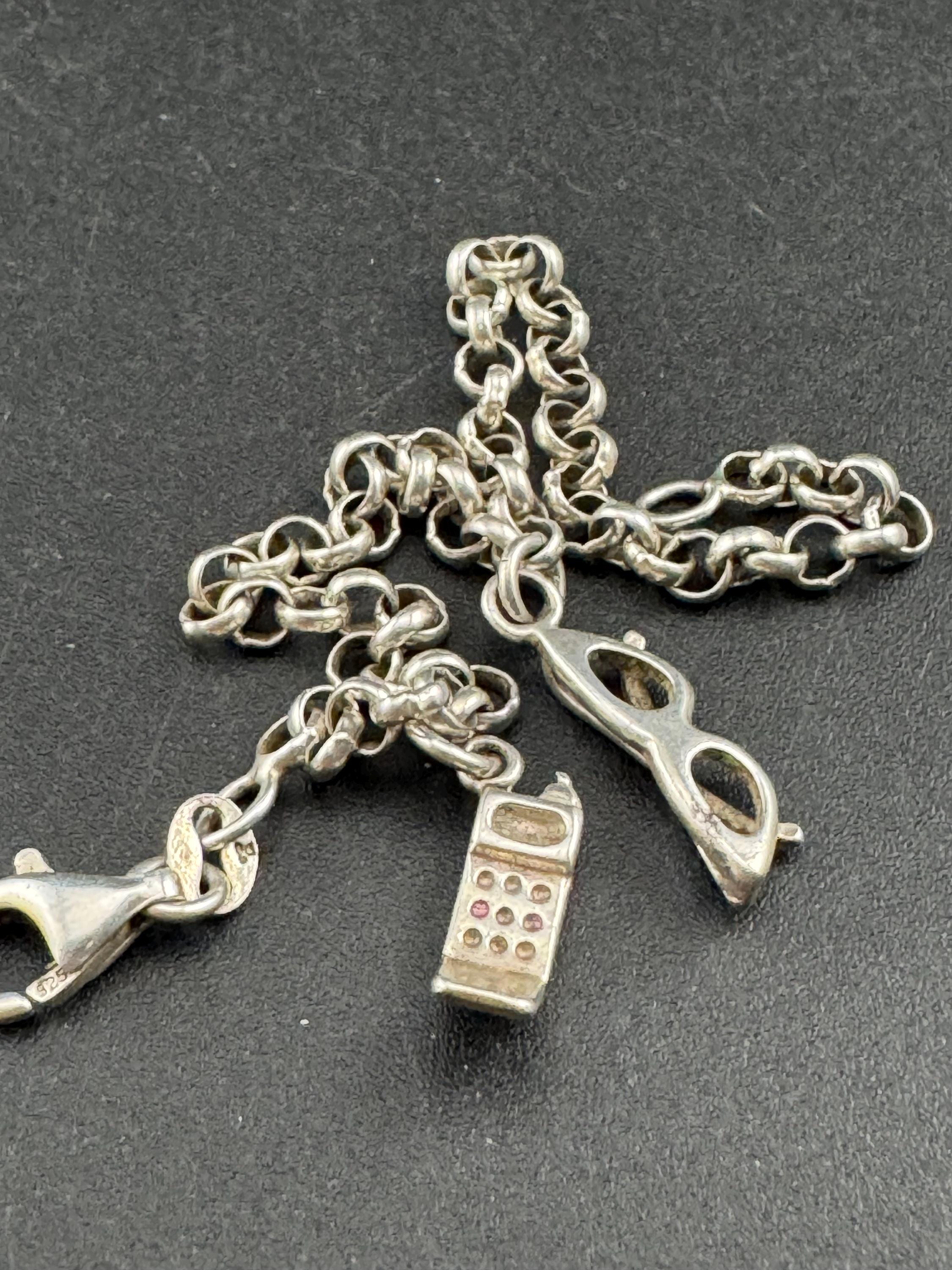 Vintage starter 925 plain charm bracelet, sterling silver with two charms