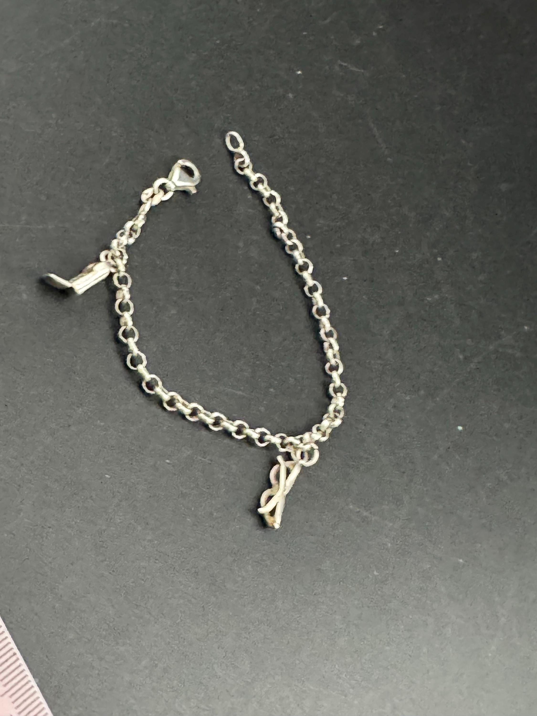 Vintage starter 925 plain charm bracelet, sterling silver with two charms