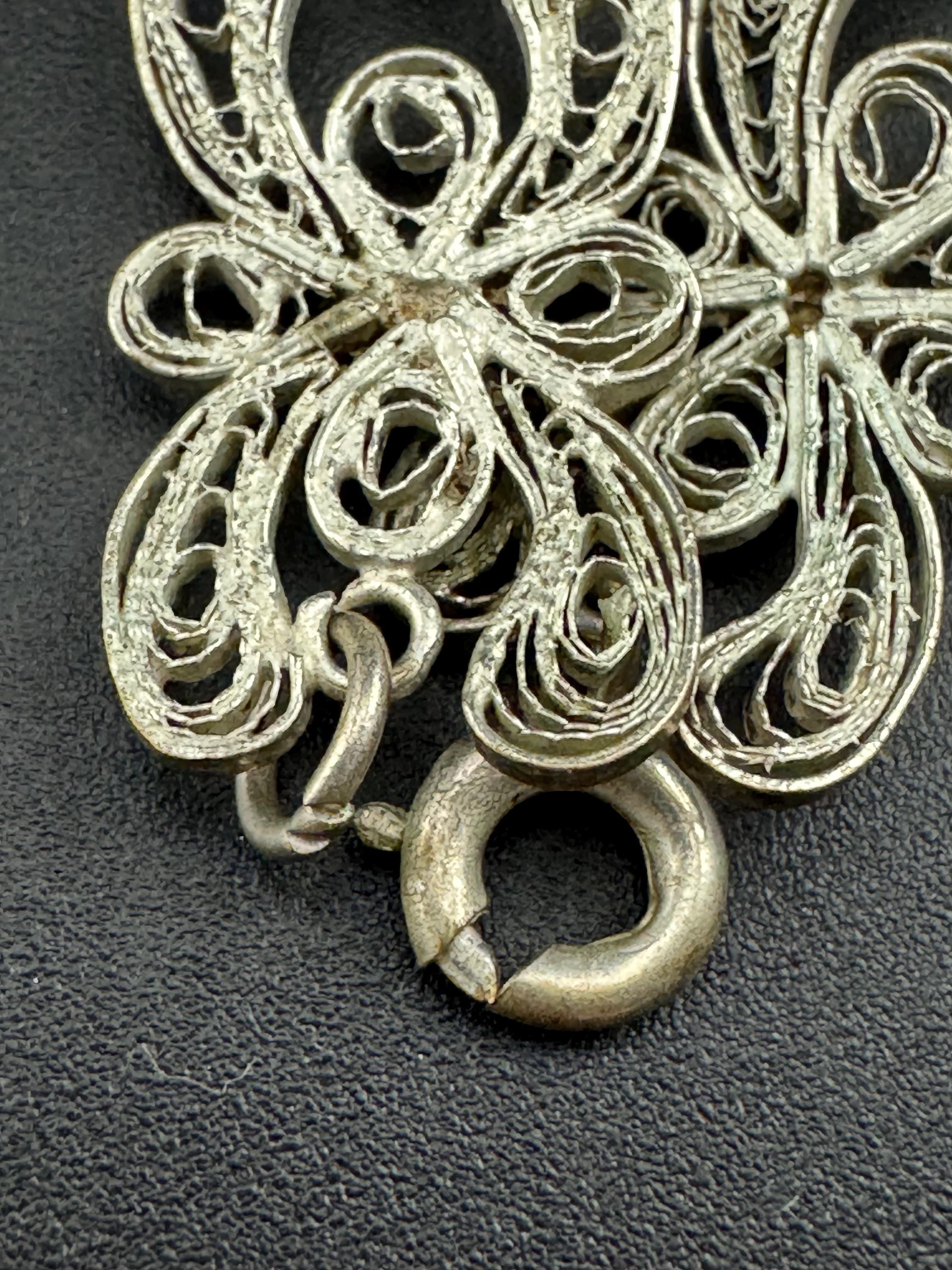 Antique vintage continental sterling silver panel link filigree bracelet.