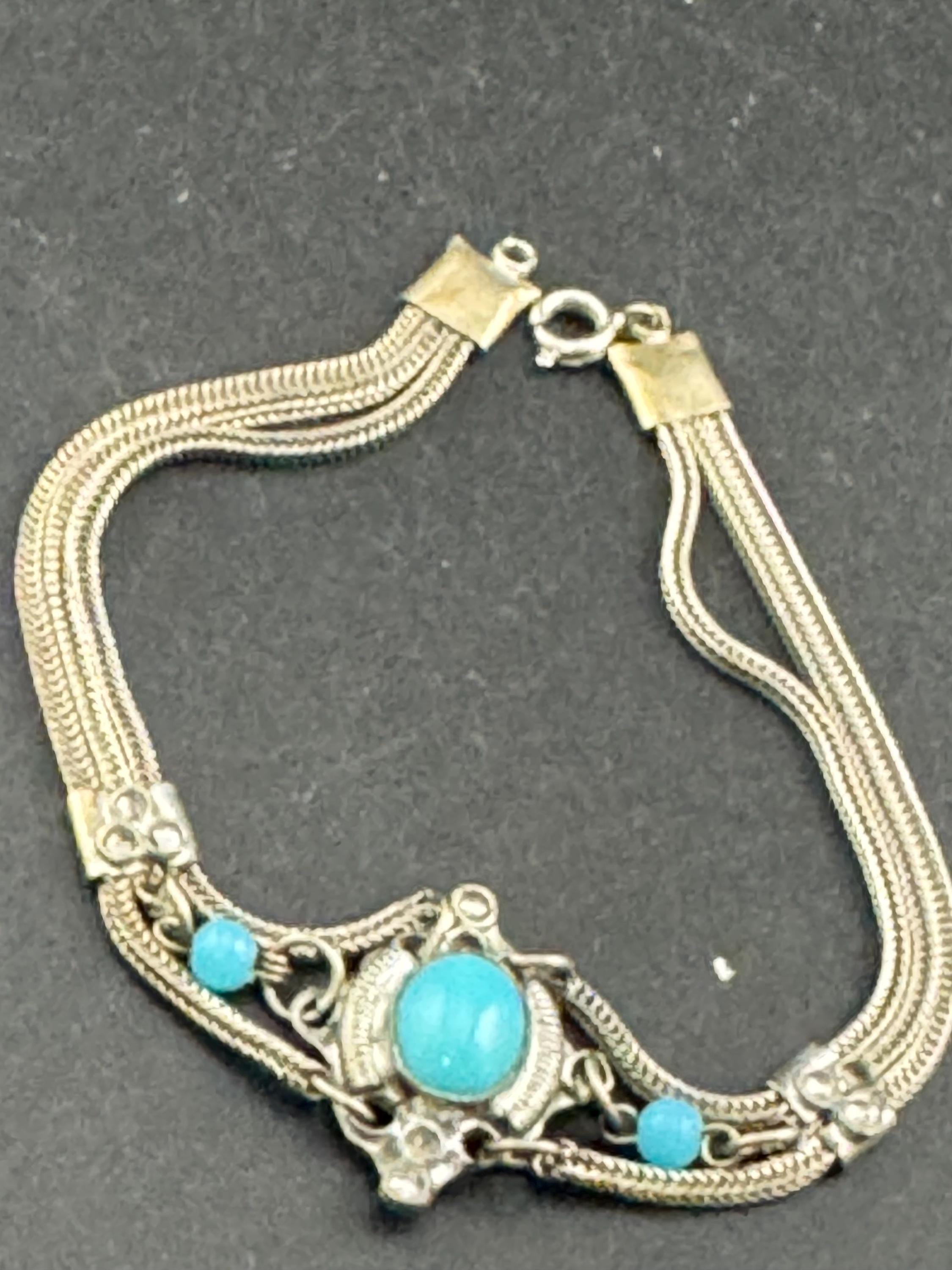 Vintage Indian 925 Silver Turquoise acrylic cabochon woven bracelet