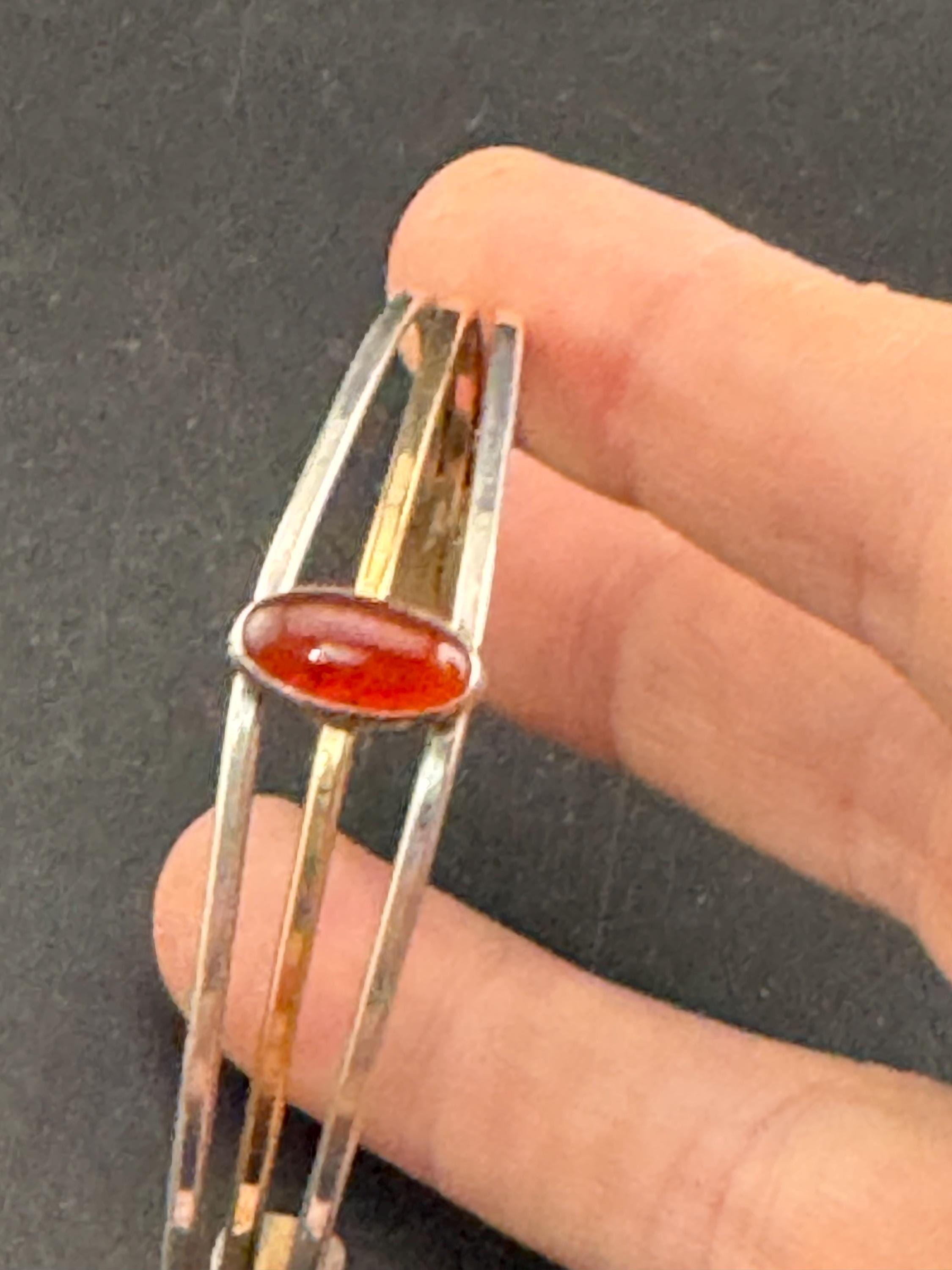 925 Sterling silver minimalist carnelian open bangle bracelet , gold vermeil