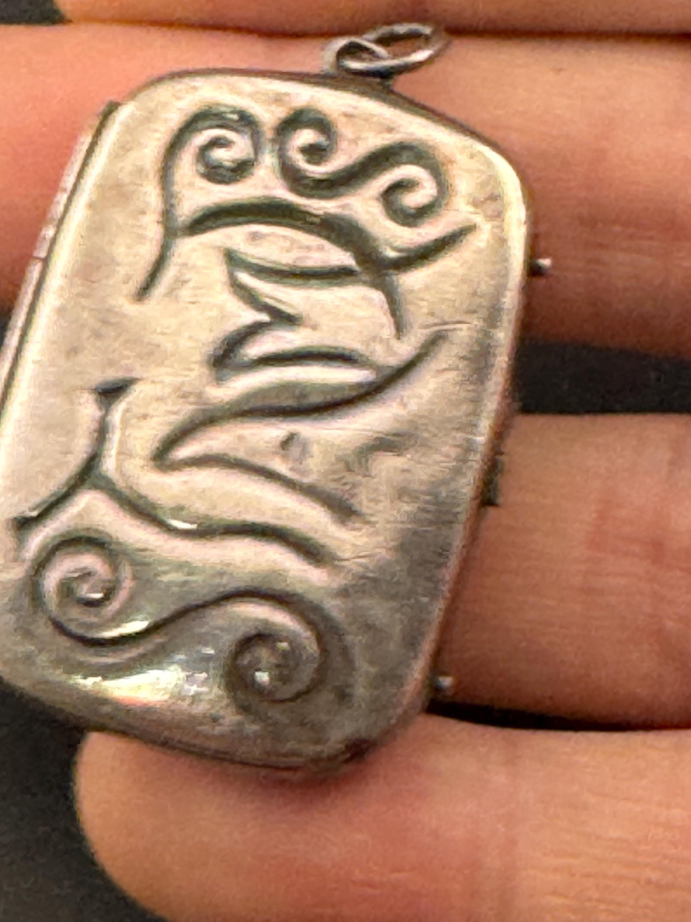 Vintage Silver Engraved Stamp case, Charm Pendant see description, stamped STERLING