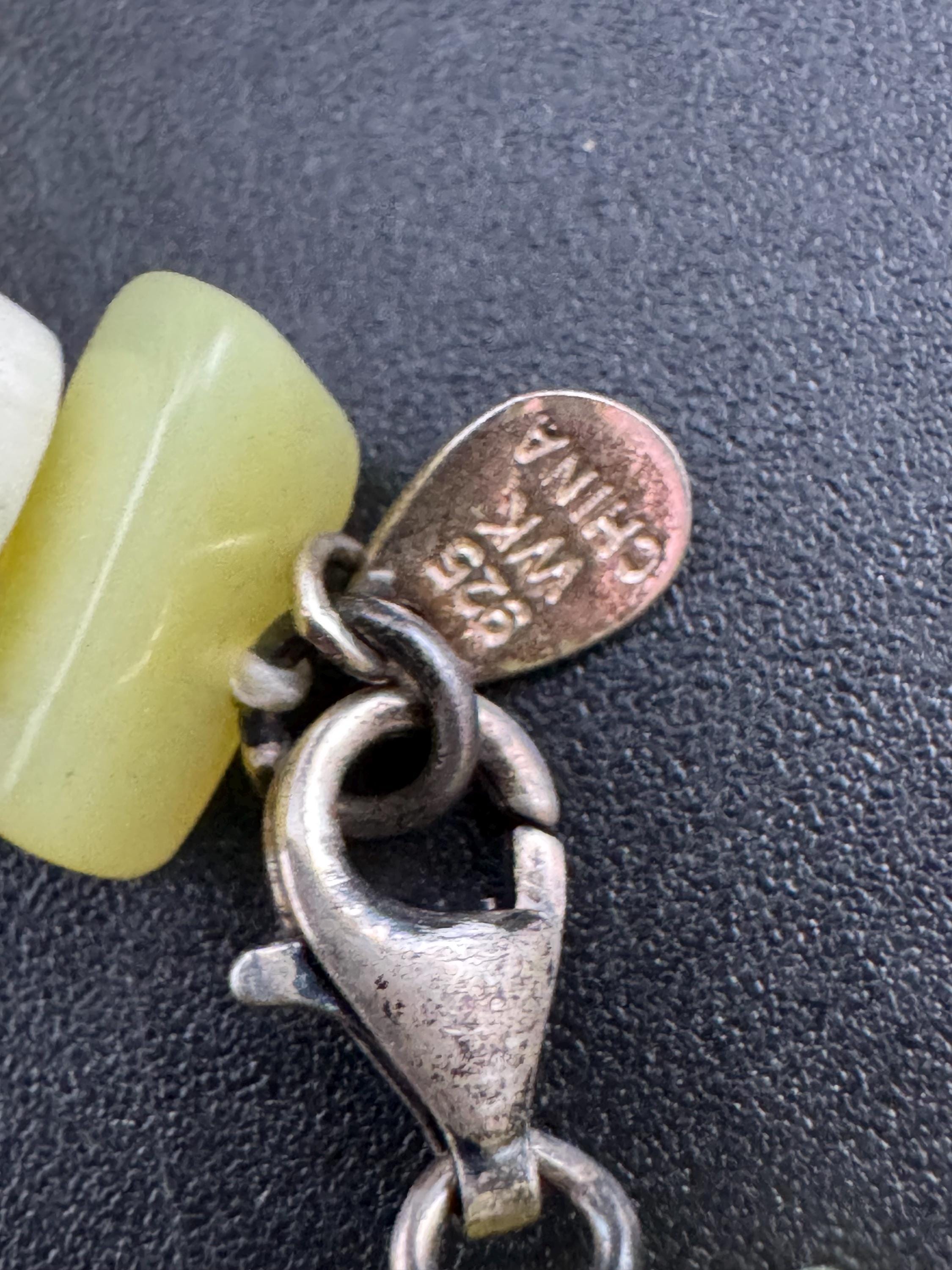 Green Agate slice long beaded gemstone Necklace: 925 Silver Clasp