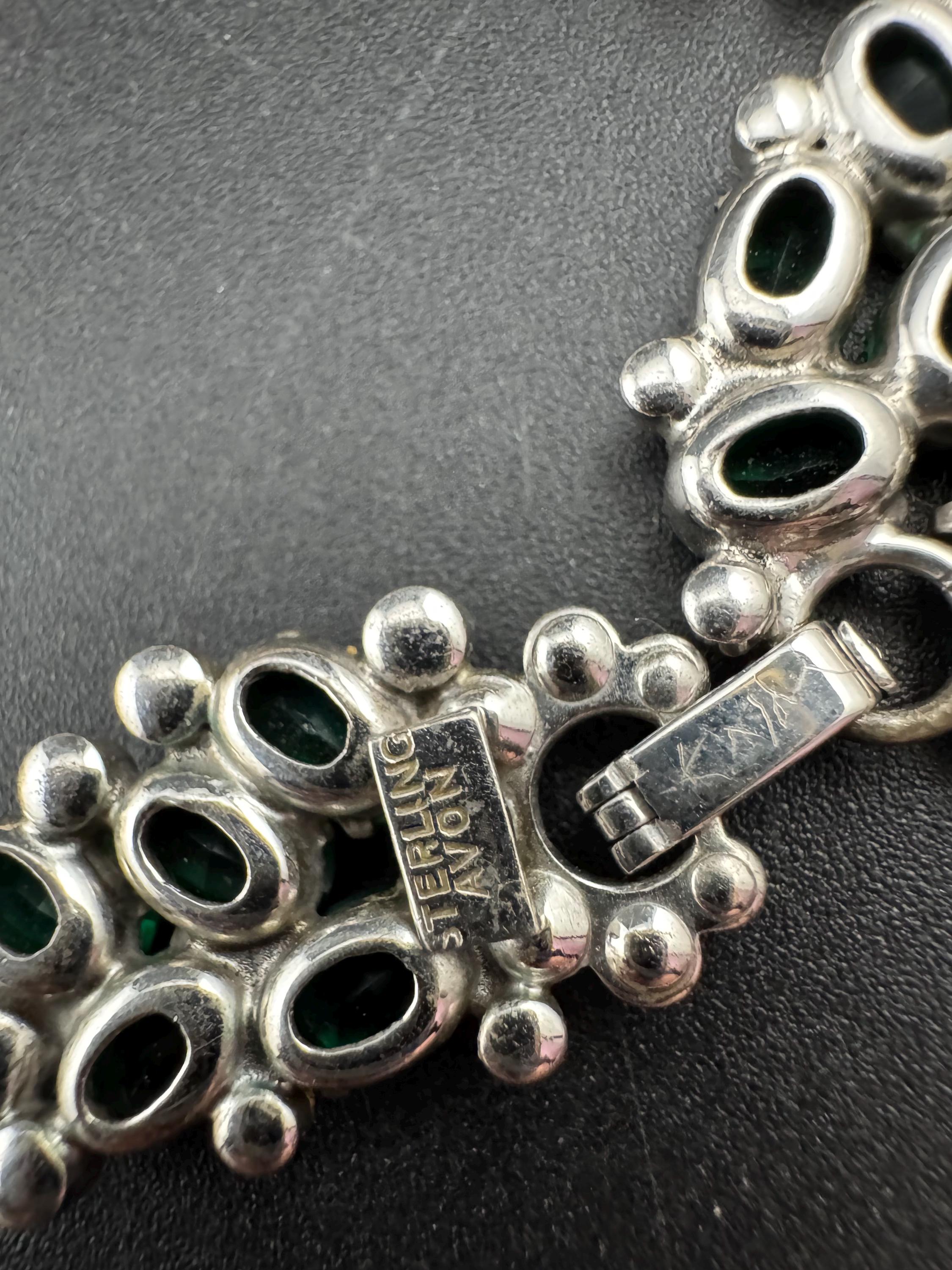 Vintage AVON Sterling Emerald Rhinestone Jewelry Set: Faux Pearl Choker & Earrings