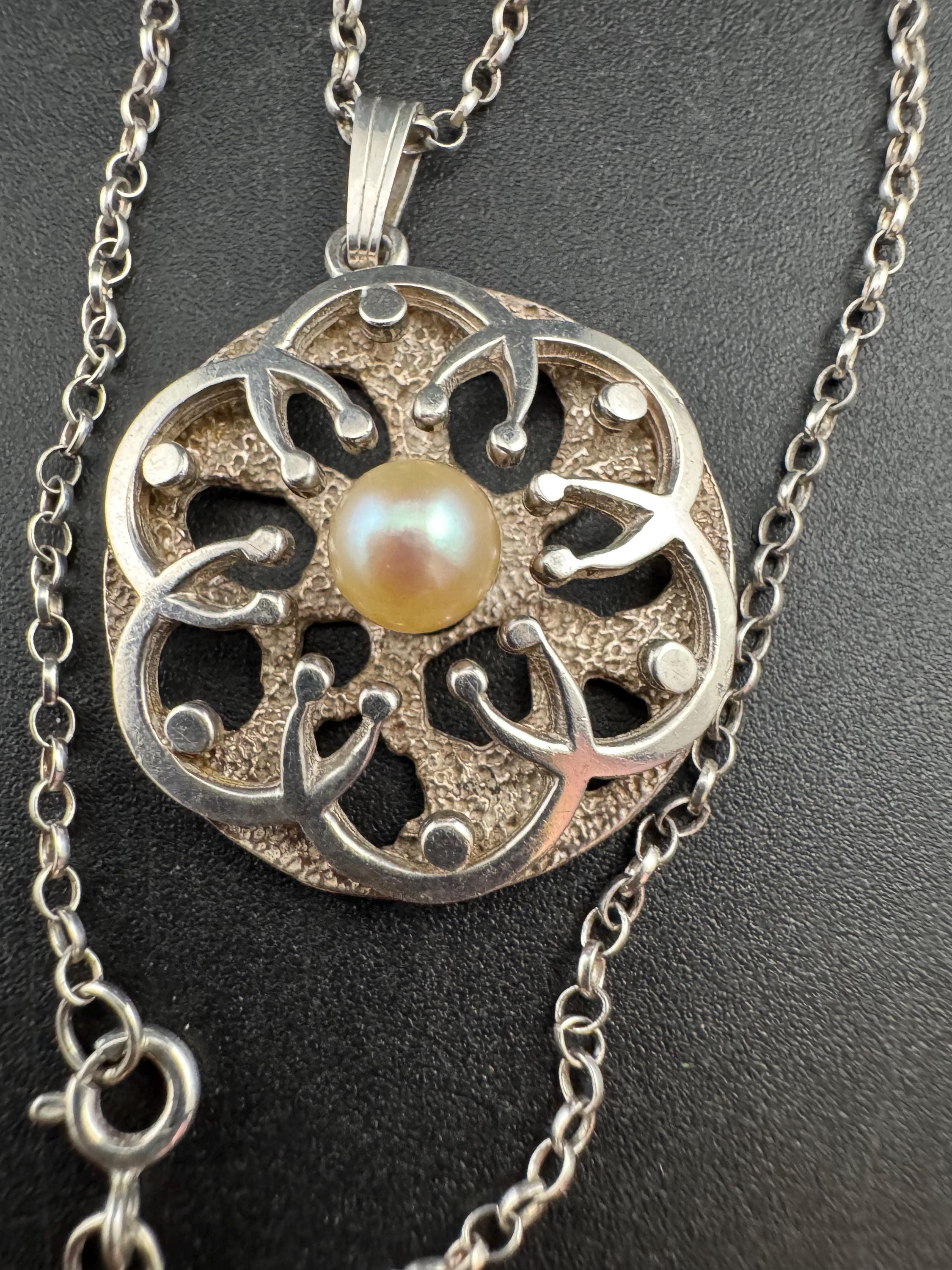 Signed K&L modernist natural pearl pendant necklace, Sterling 925 silver Kordes and Lichtenfels