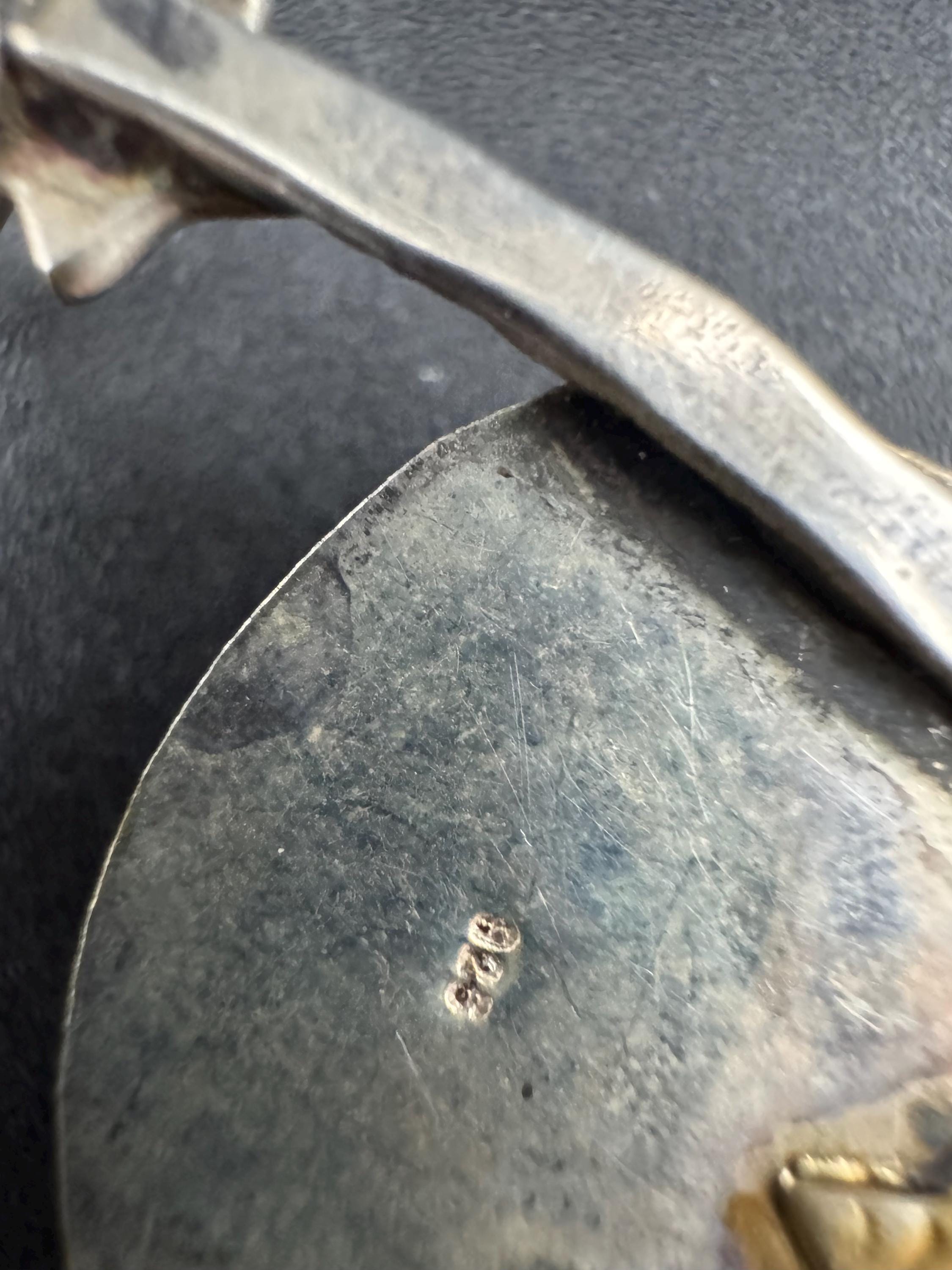 vintage blue brown gemstone artisan modernist pendant, 925 sterling silver 54cm chain