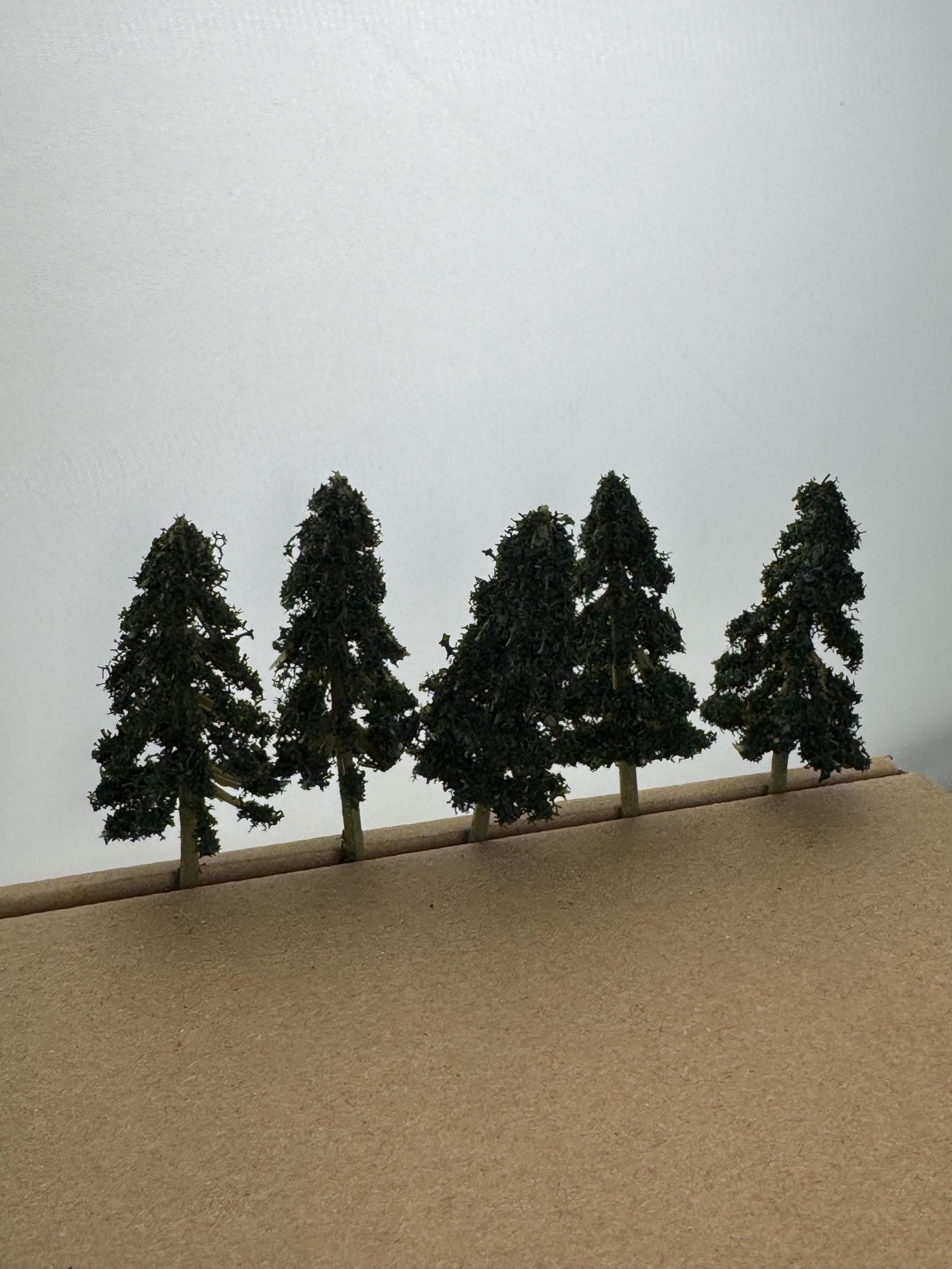 Dark Green Miniature Fir Trees (5 Pieces): 7cm craft scenery