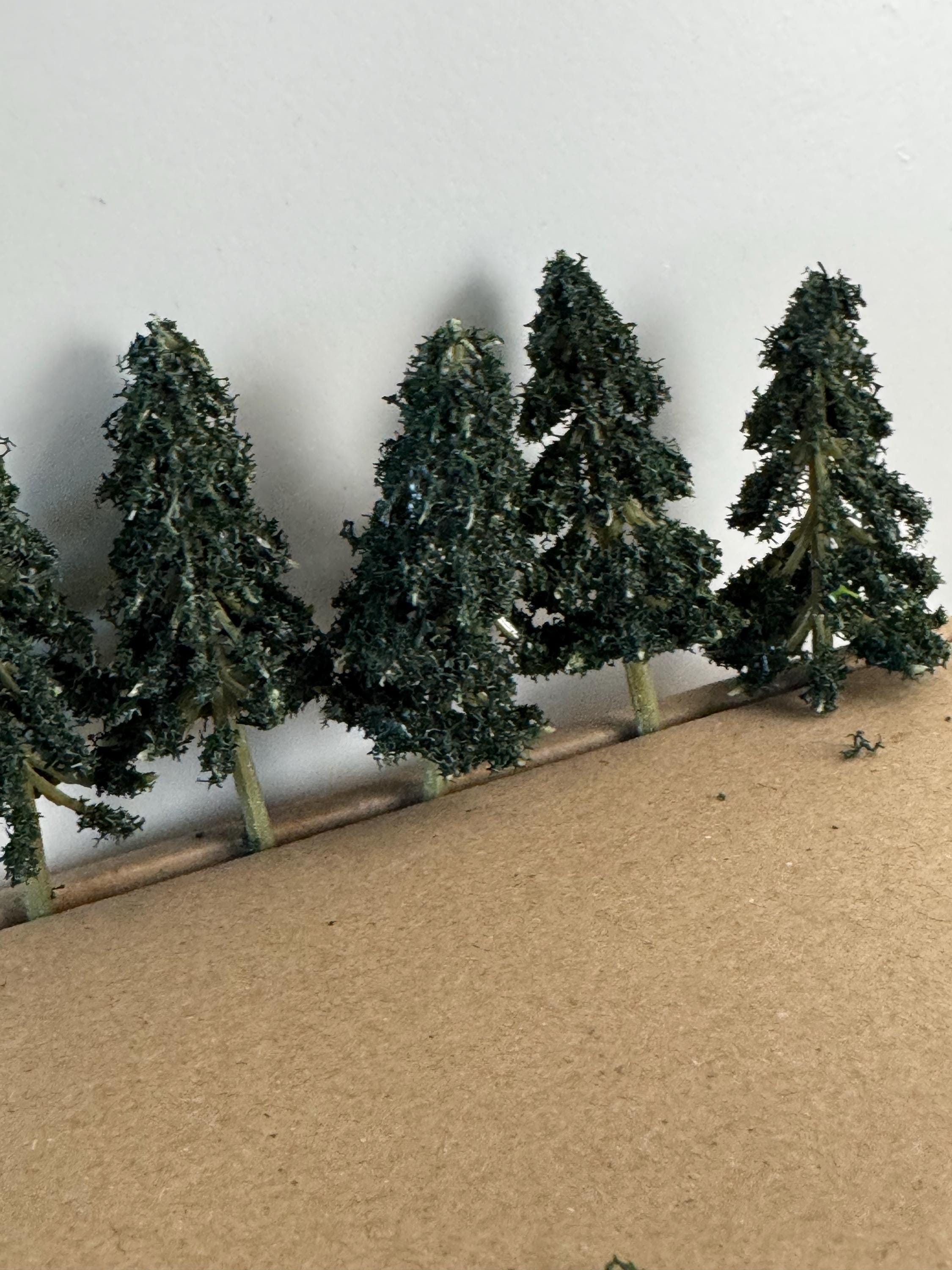 Dark Green Miniature Fir Trees (5 Pieces): 7cm craft scenery