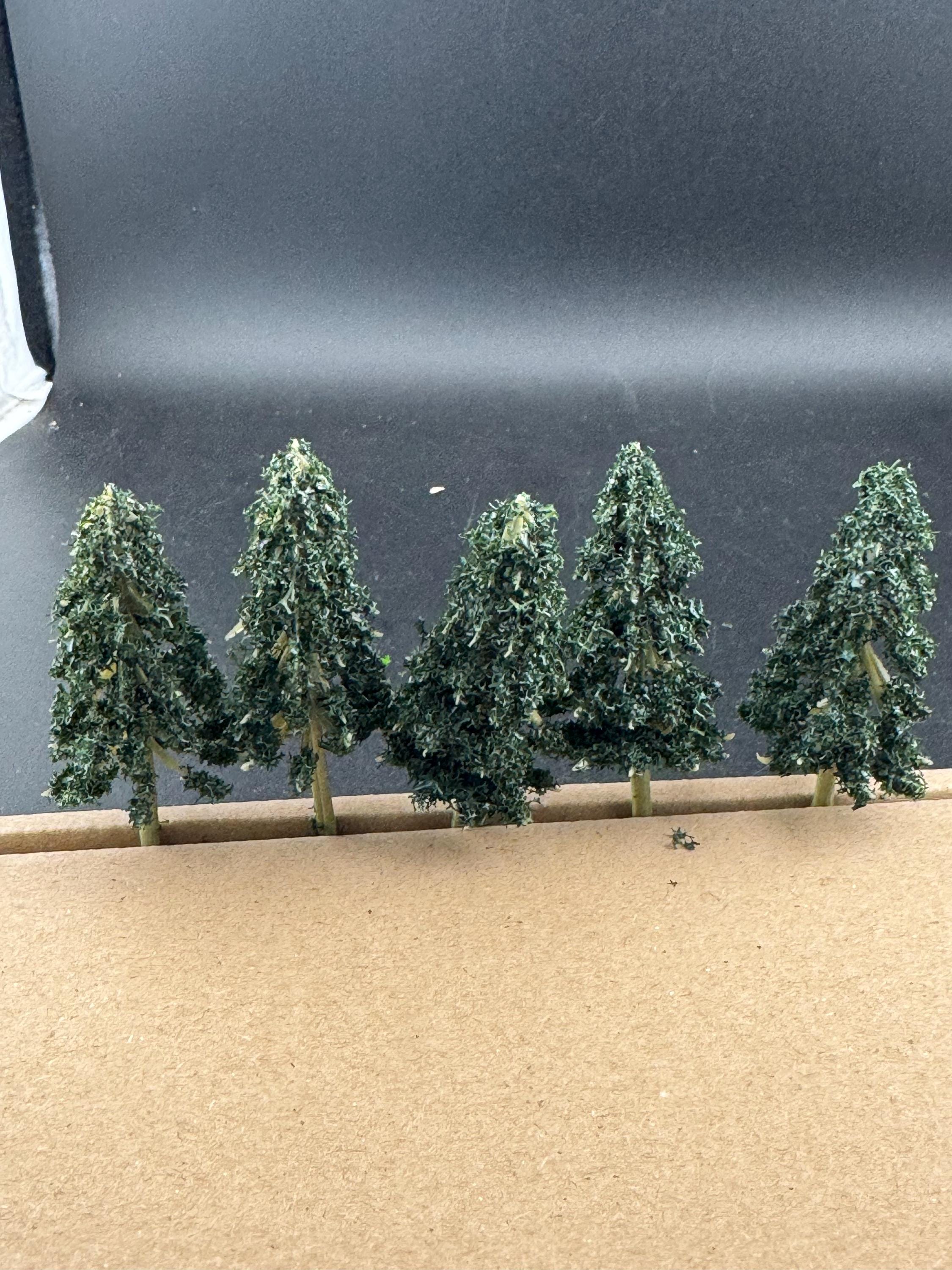 Dark Green Miniature Fir Trees (5 Pieces): 7cm craft scenery