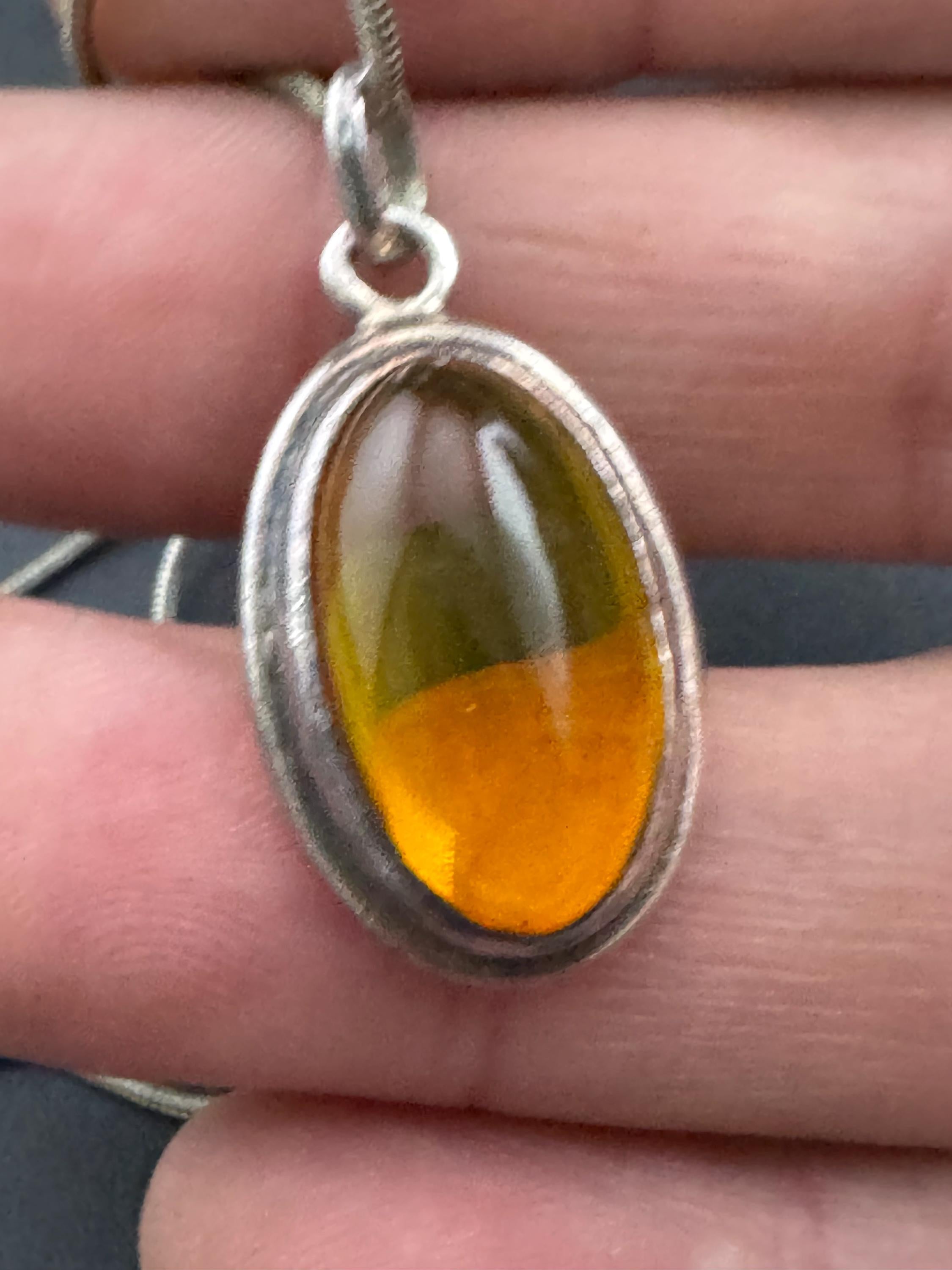 Natural Amber oval Pendant Necklace: Sterling Silver Jewelry