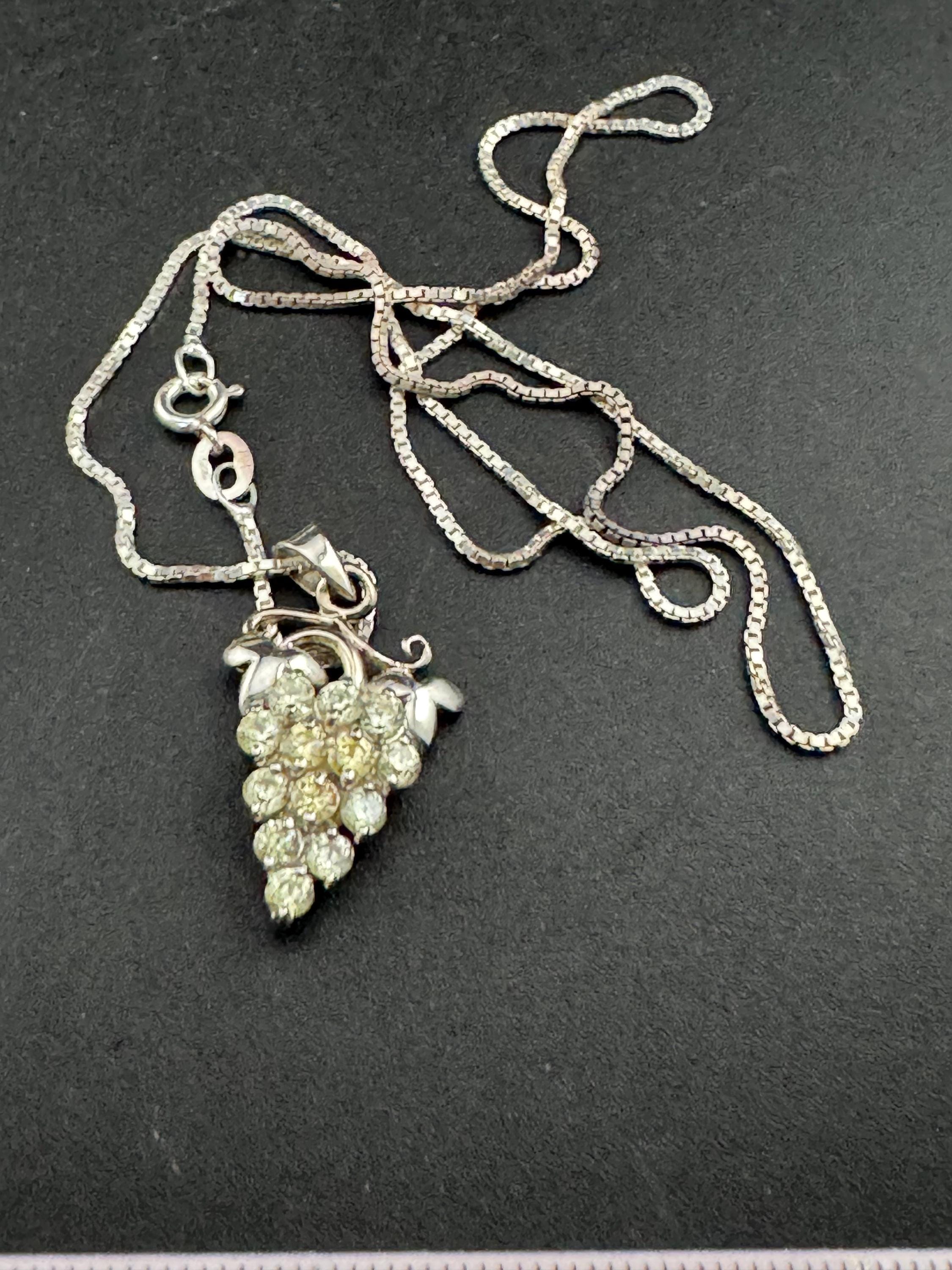 Vintage rhinestone grape pendant necklace, 925 Sterling Silver