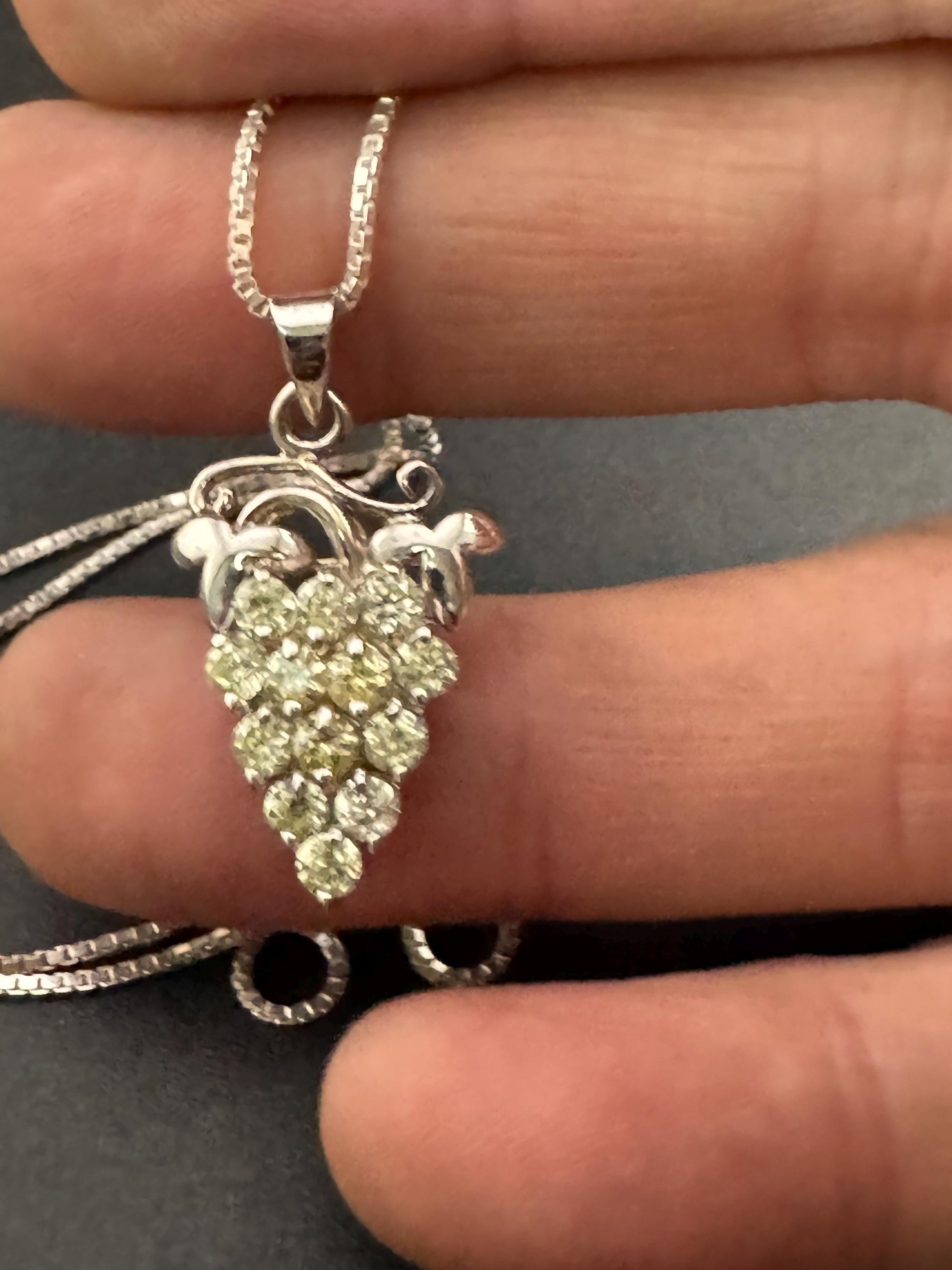 Vintage rhinestone grape pendant necklace, 925 Sterling Silver