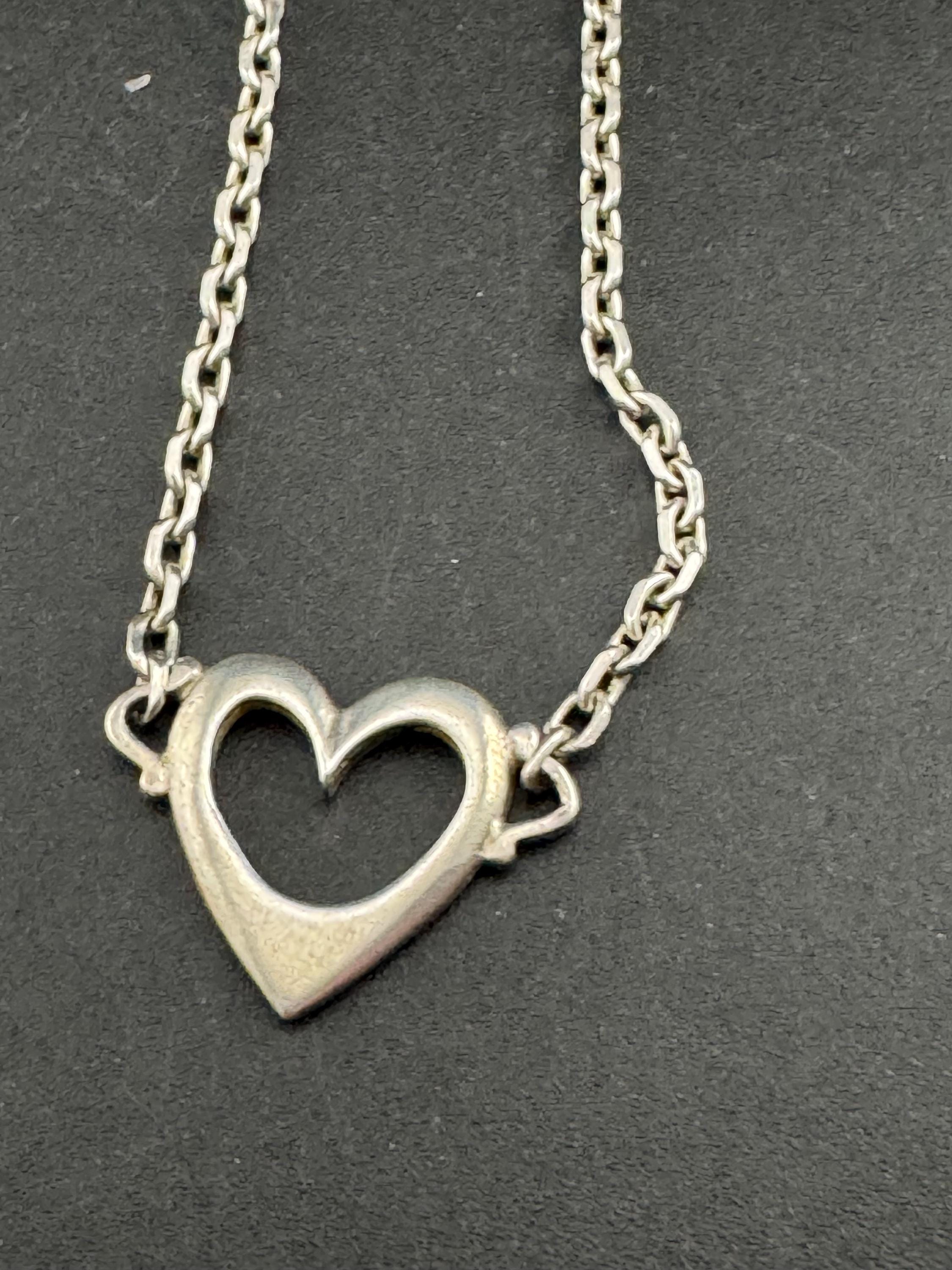 Dainty 925 sterling silver chain with love heart pendant 38.5cm