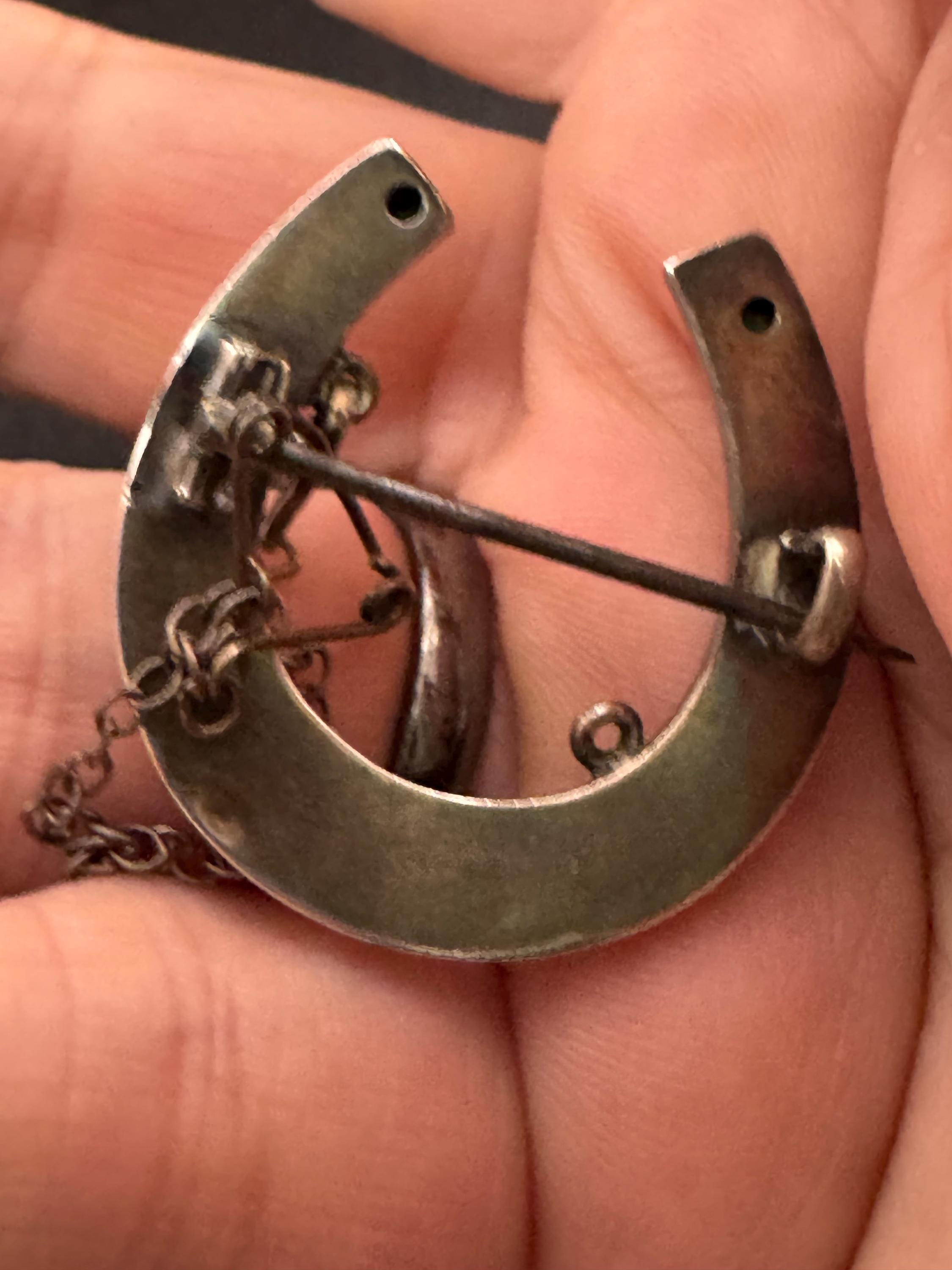 Antique 925 sterling silver Victorian horseshoe brooch, good luck pin