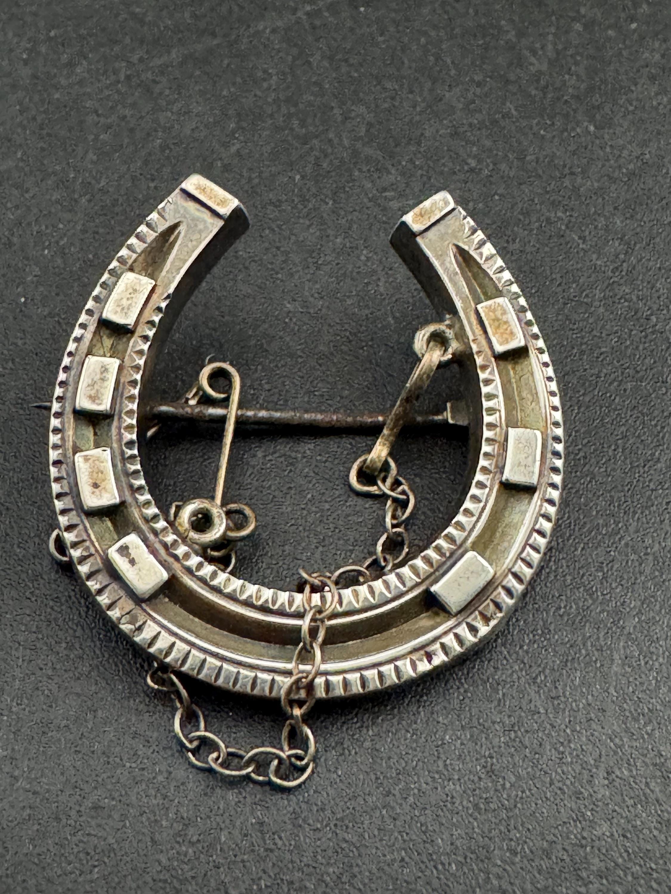 Antique 925 sterling silver Victorian horseshoe brooch, good luck pin