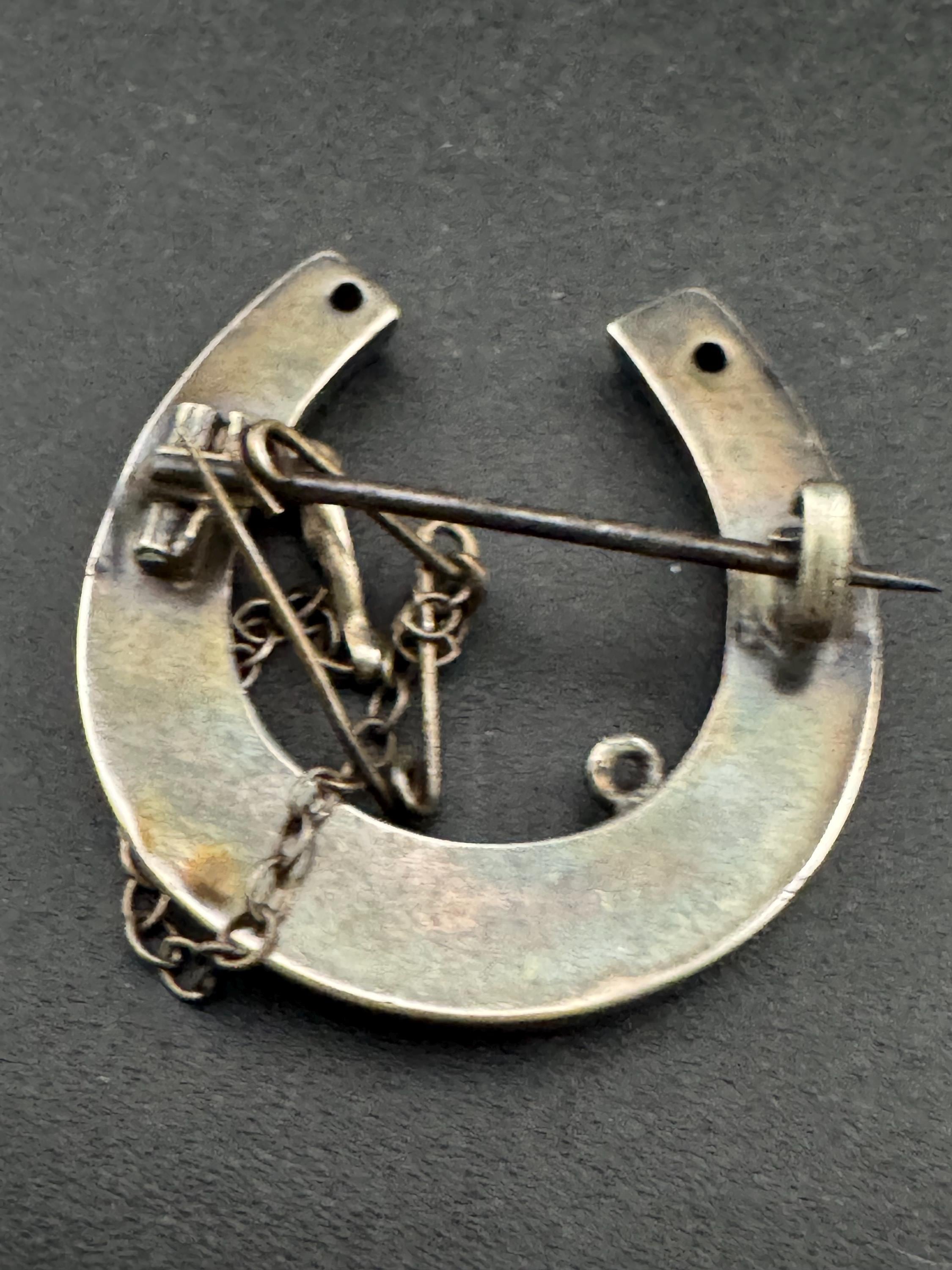 Antique 925 sterling silver Victorian horseshoe brooch, good luck pin