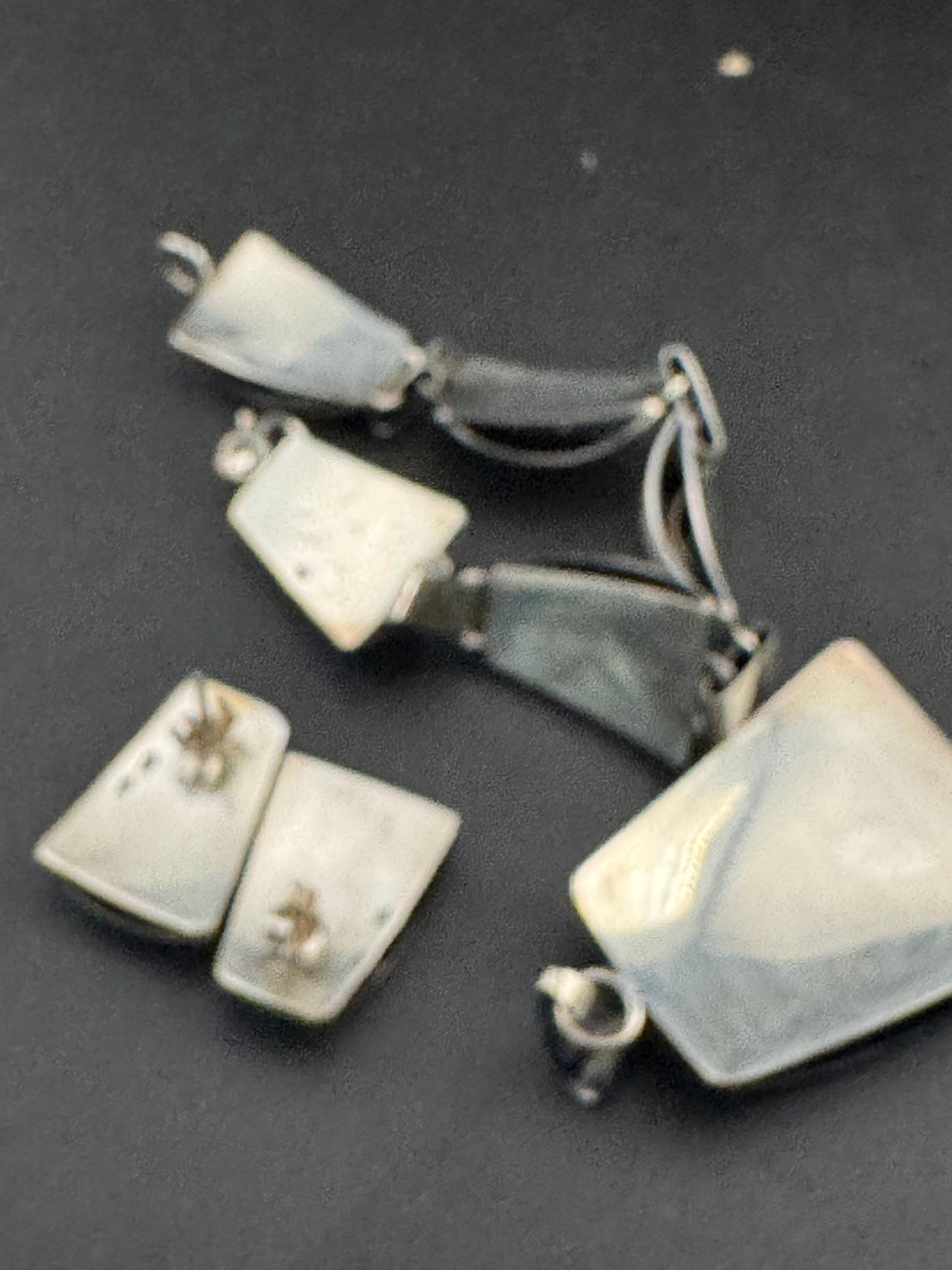 Vintage Polish 925 silver modernist jewellery set, pendant bracelet and stud earrings