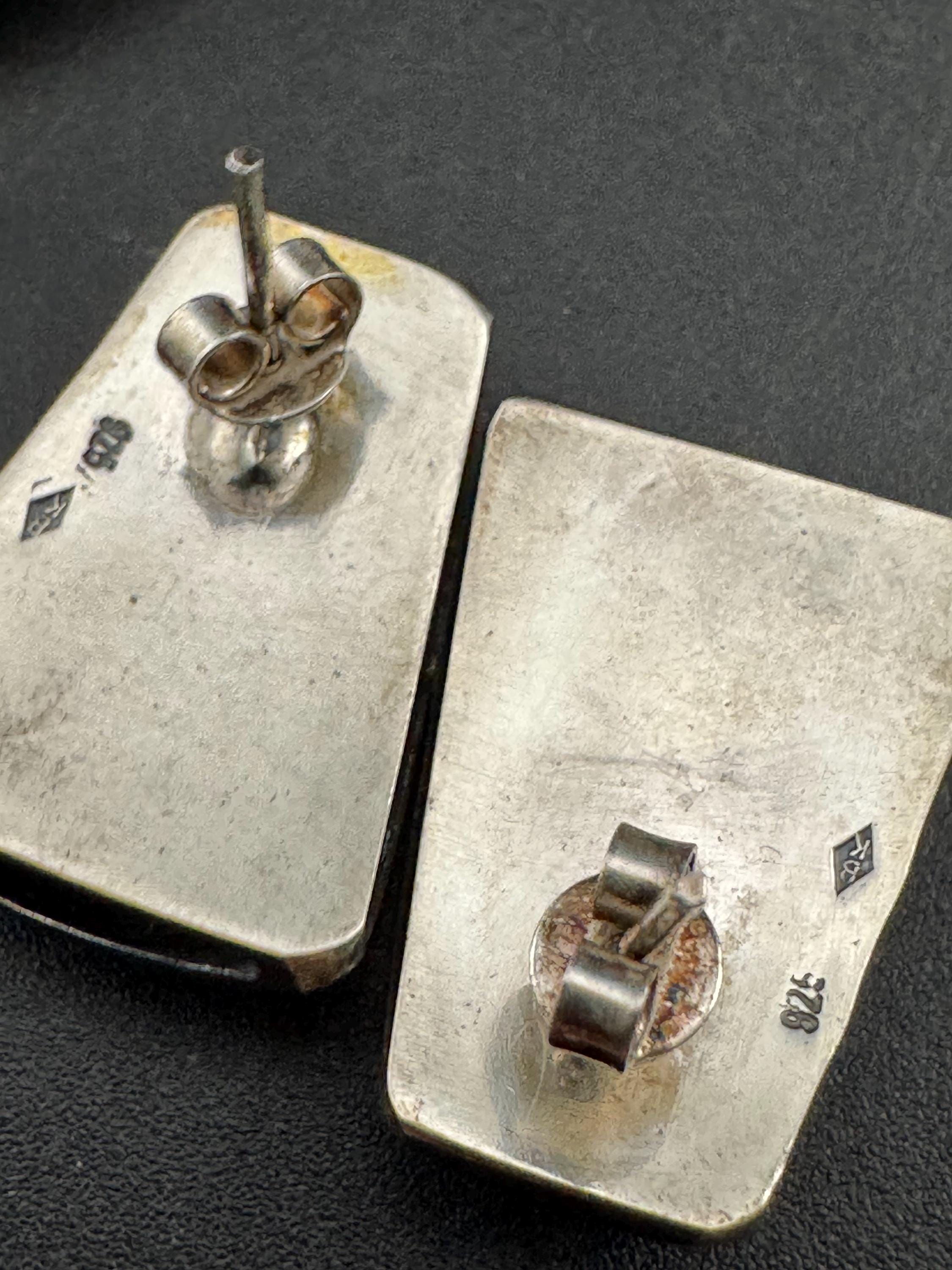 Vintage Polish 925 silver modernist jewellery set, pendant bracelet and stud earrings