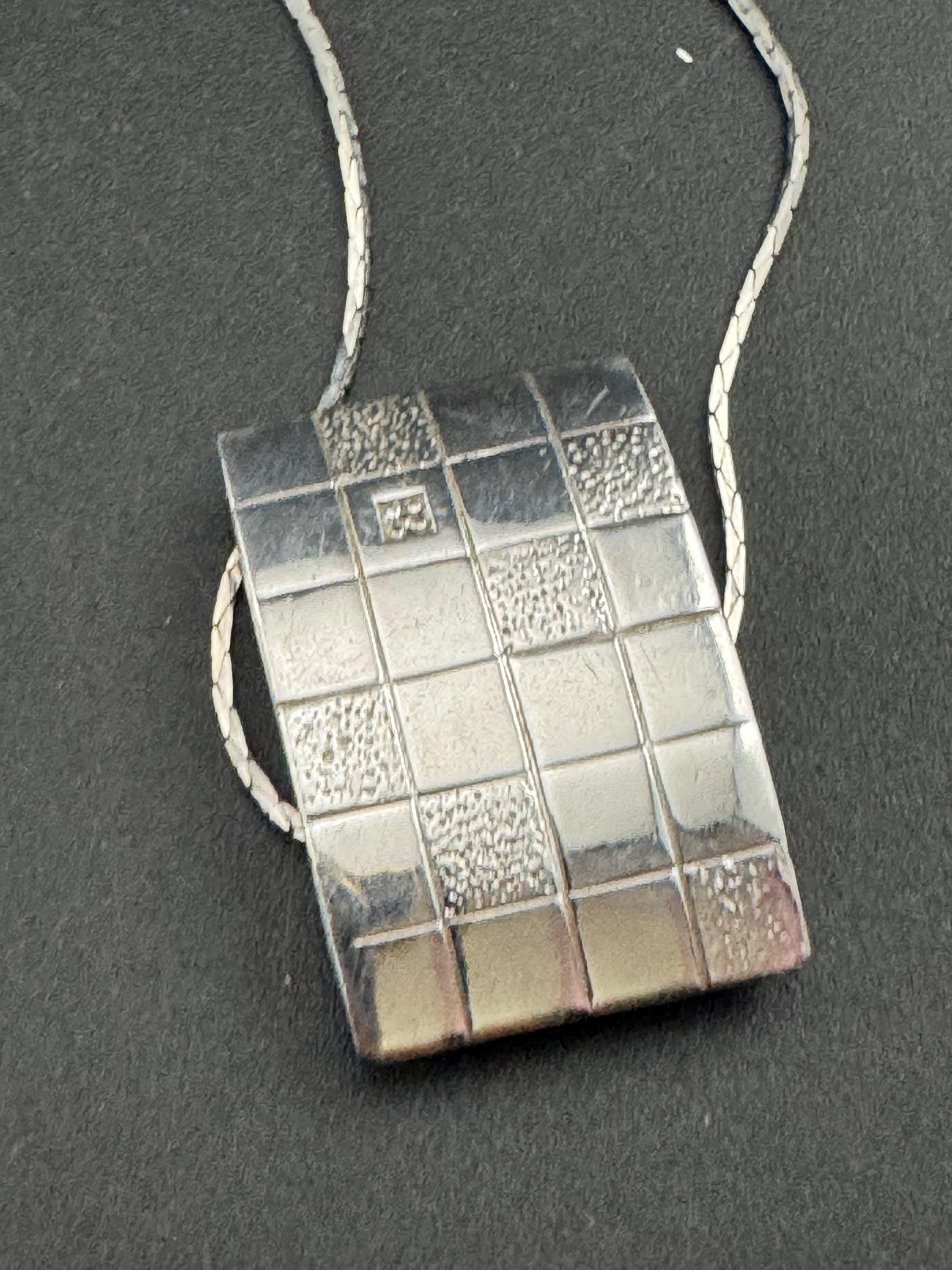 Modernist Sterling Silver Pendant Necklace: Rectangular Grid Design