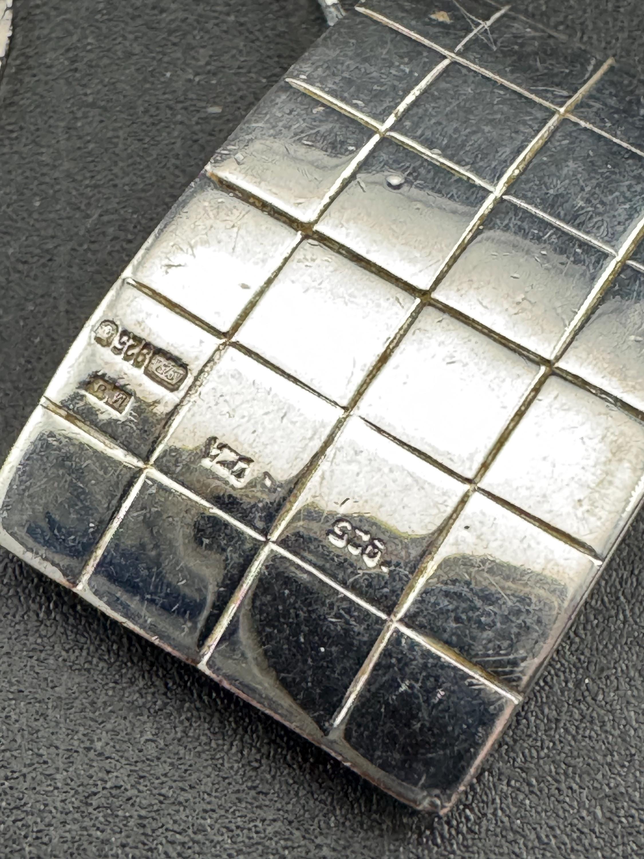 Modernist Sterling Silver Pendant Necklace: Rectangular Grid Design