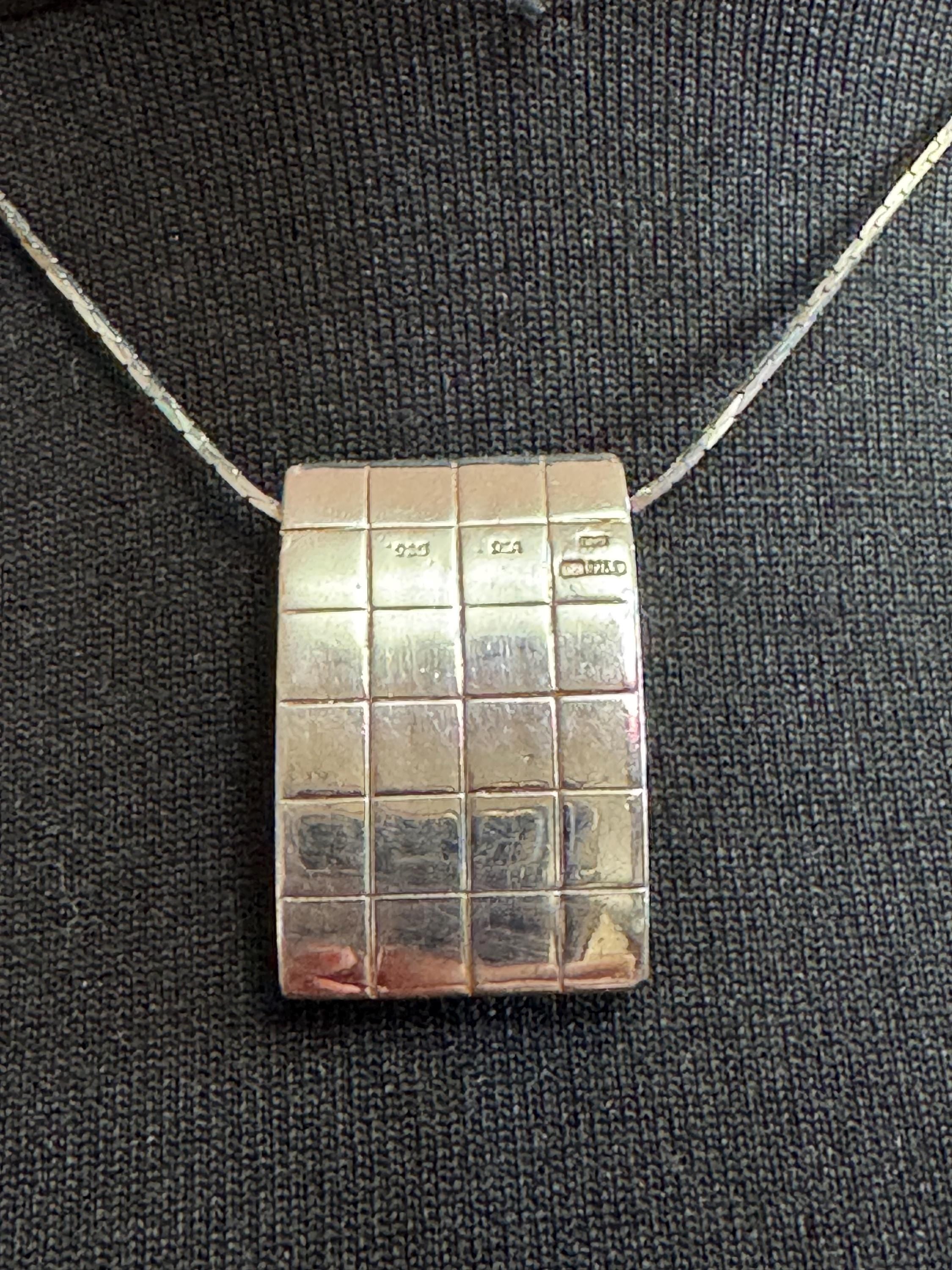 Modernist Sterling Silver Pendant Necklace: Rectangular Grid Design