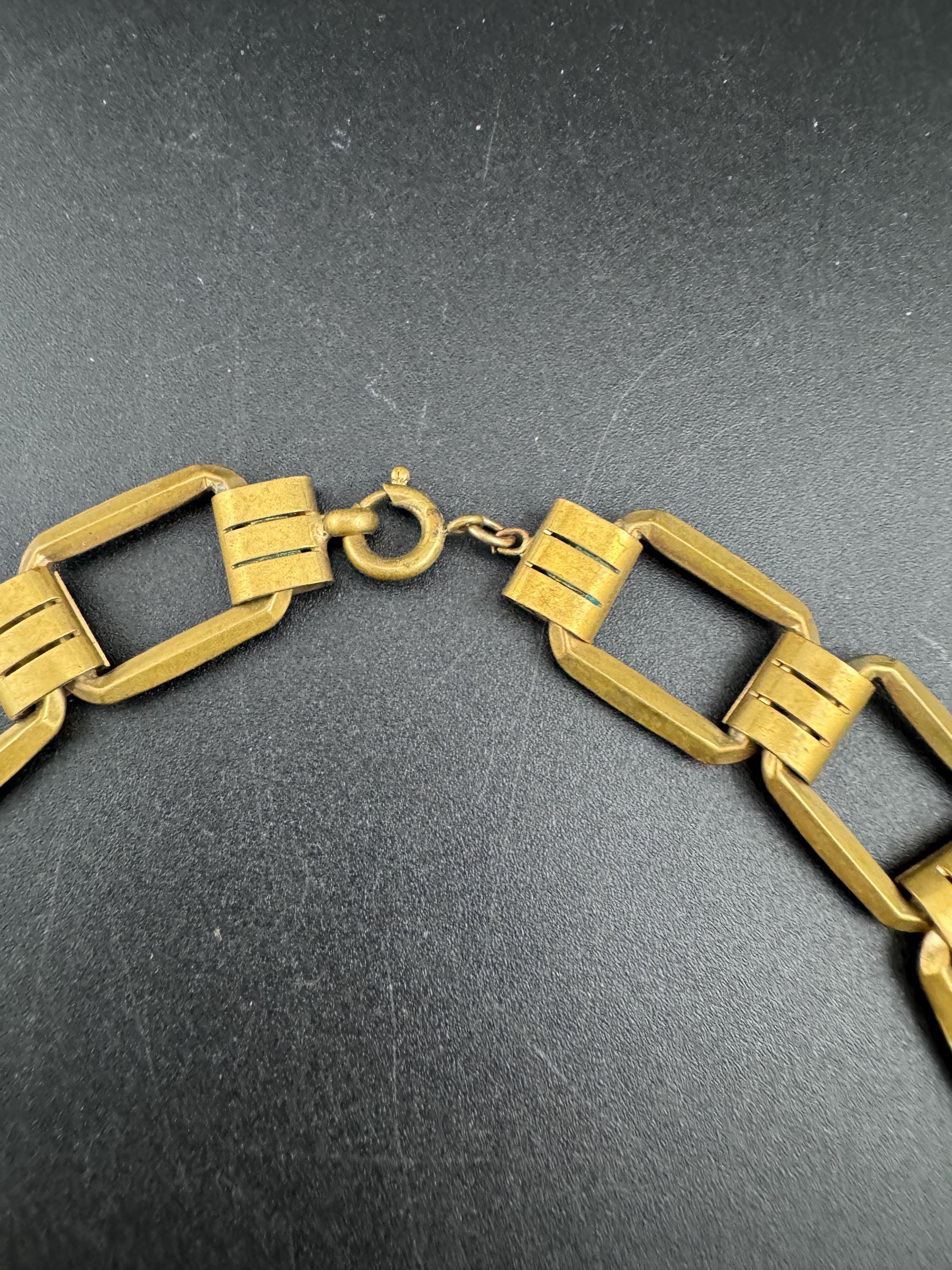 Czech, art deco gold brass collar necklace, machine age
