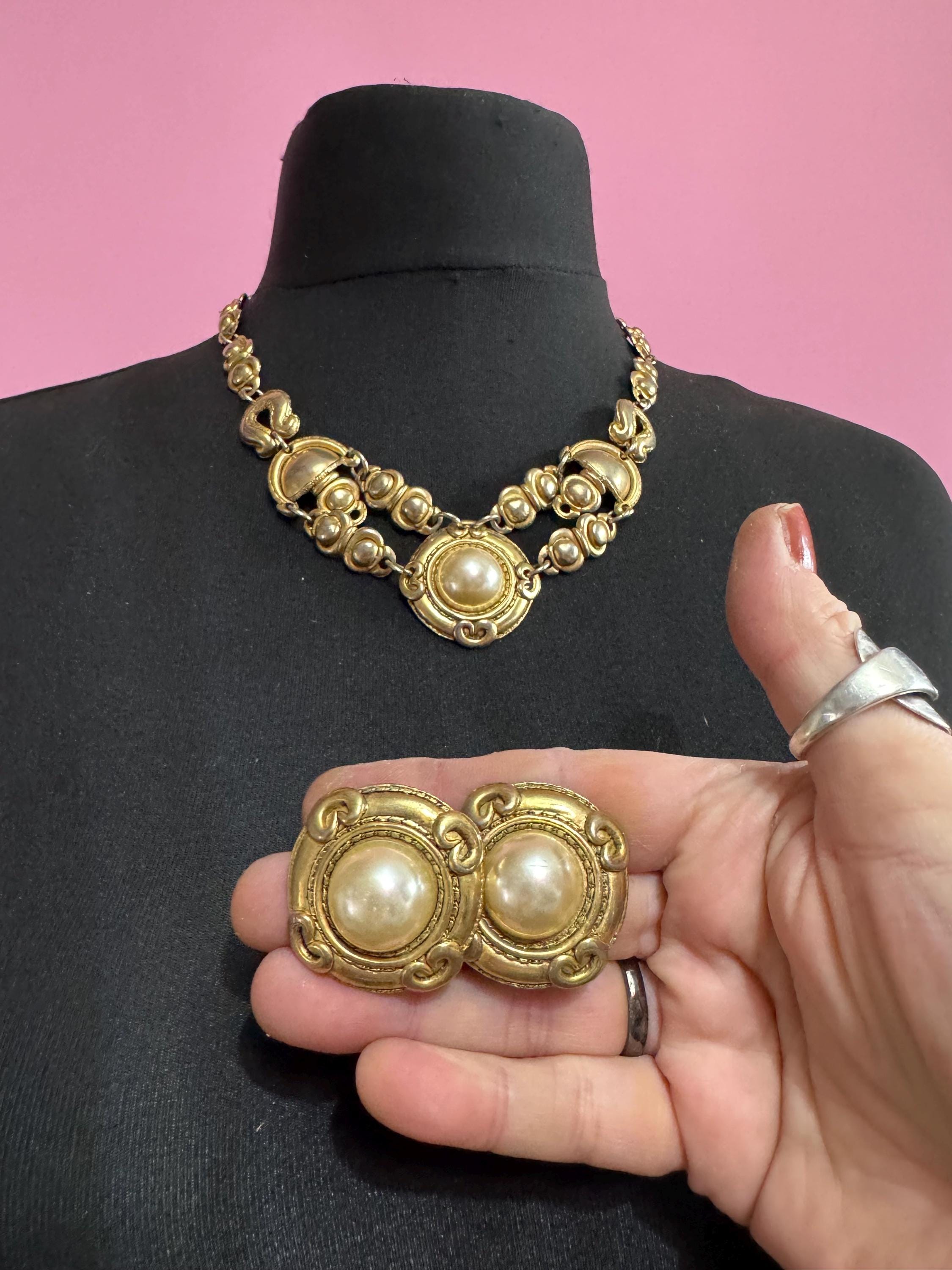 Vintage Chorange Paris Faux Pearl Jewelry Set, Signed French Designer