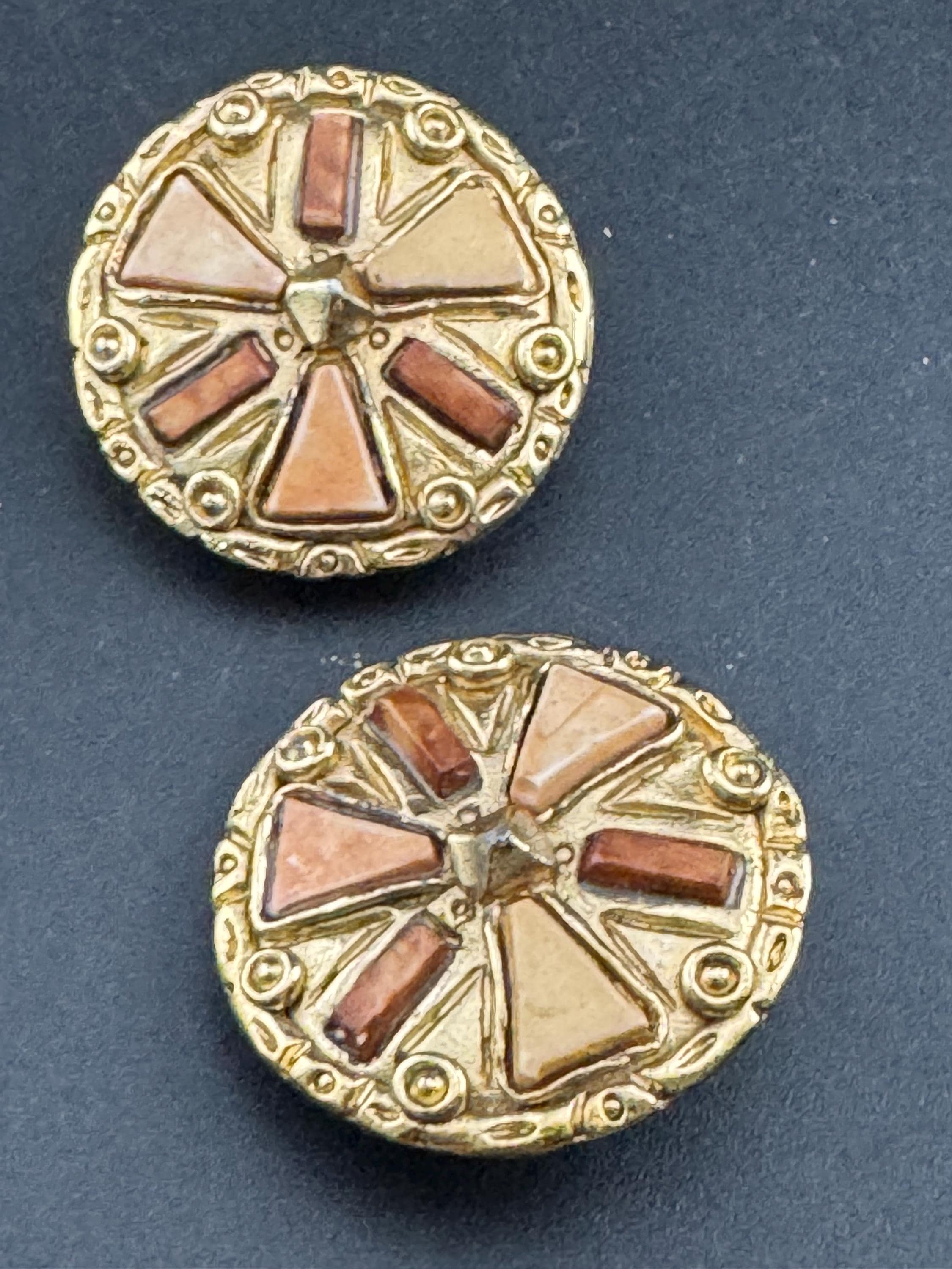 Jacky de G big gold disc Clip On Earrings: Oversized designer studs