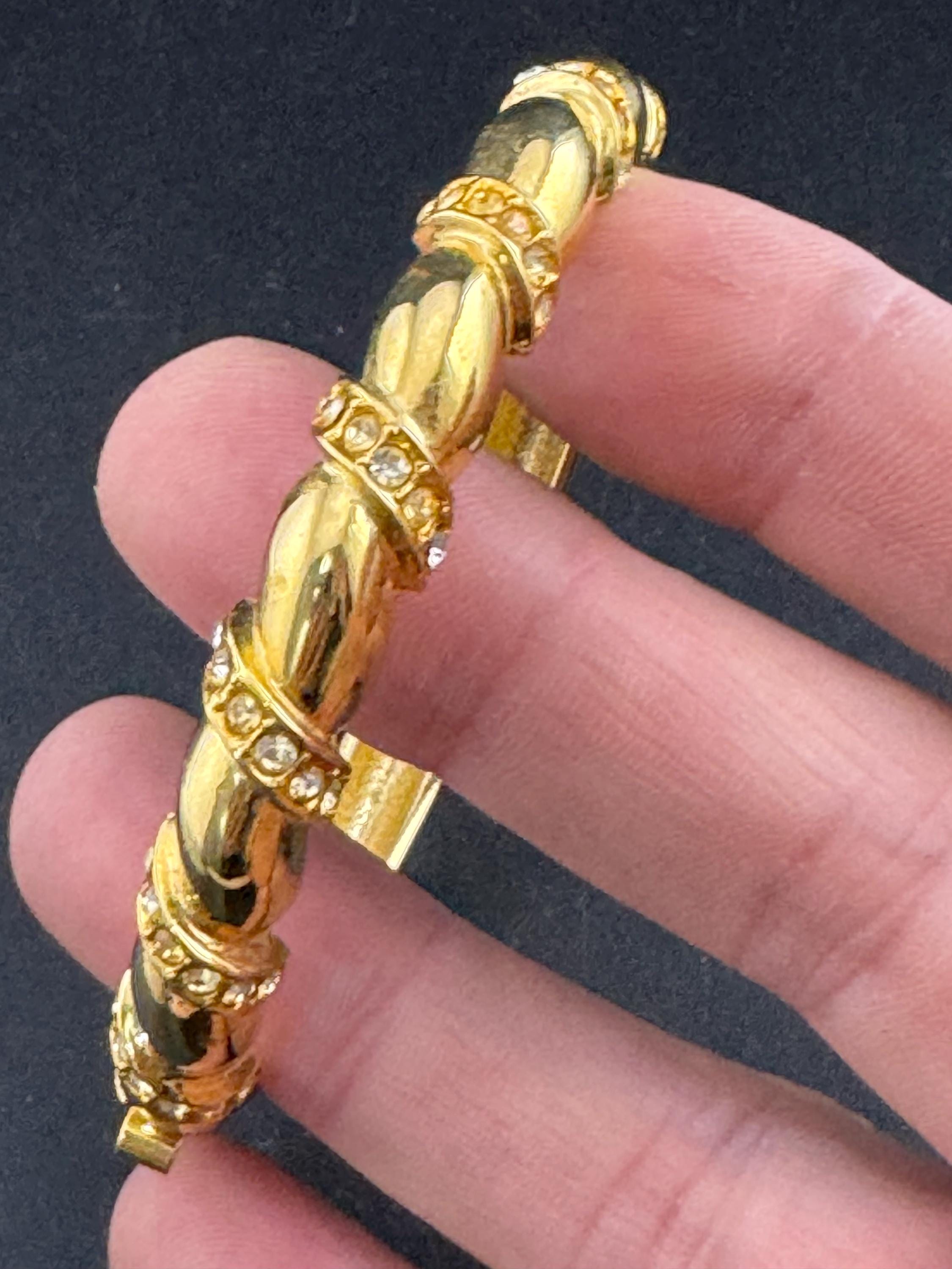 Signed sphinx Gold Plated Clamper Bangle: Retro diamanté Crystal Cuff