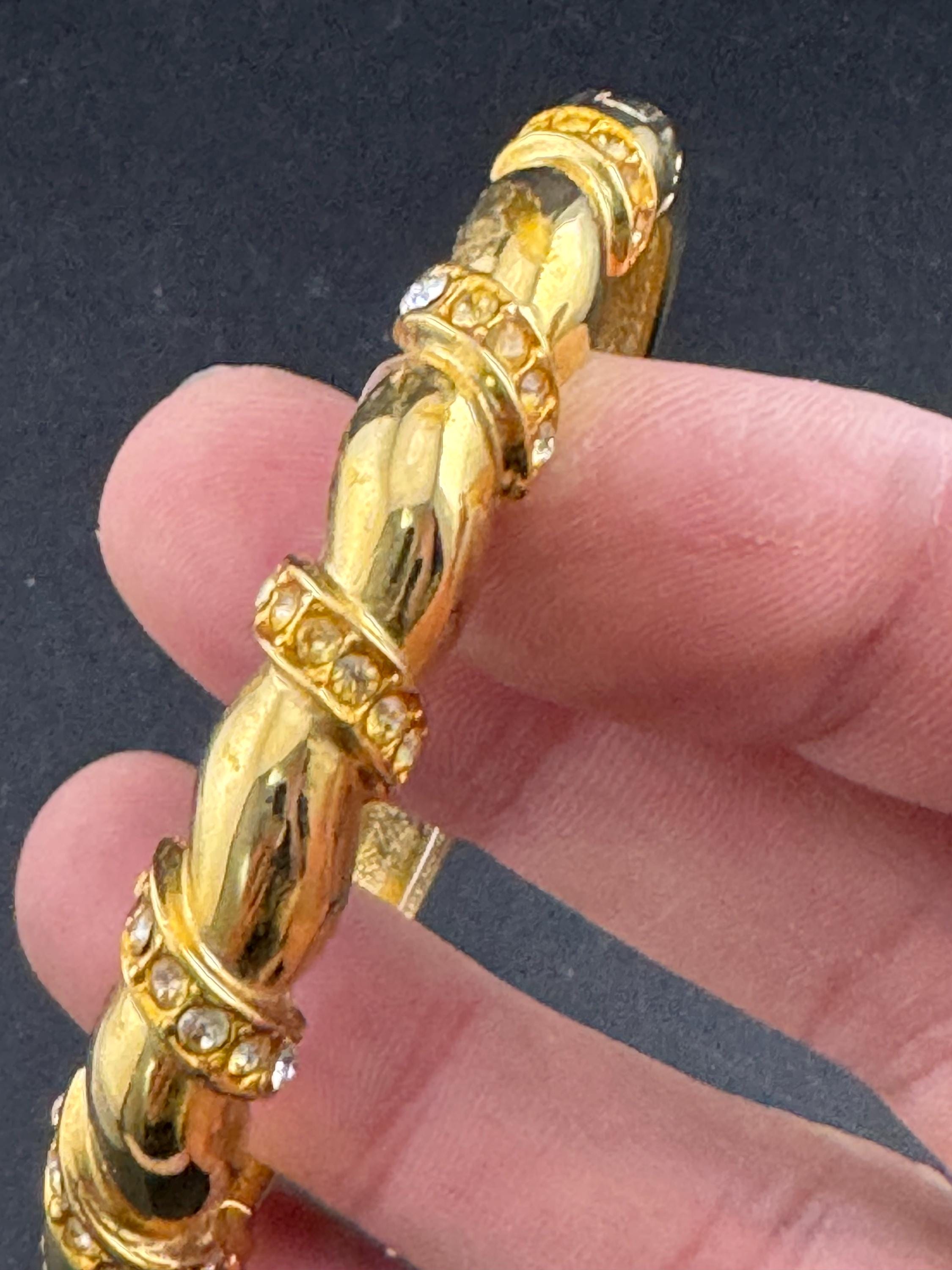 Signed sphinx Gold Plated Clamper Bangle: Retro diamanté Crystal Cuff