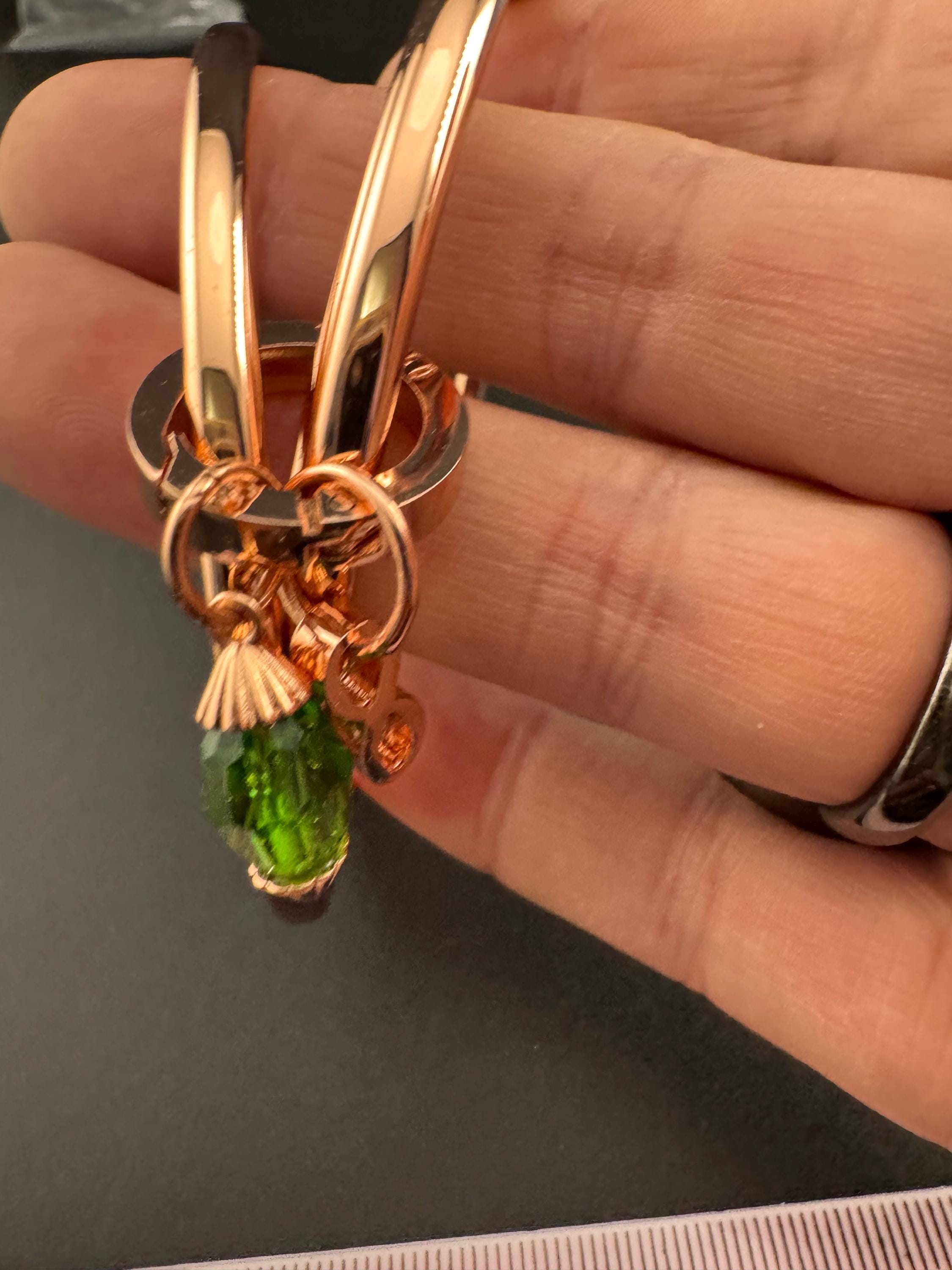 NEWBRIDGE triple rose gold plated birthstone bangles, May birthday emerald beads