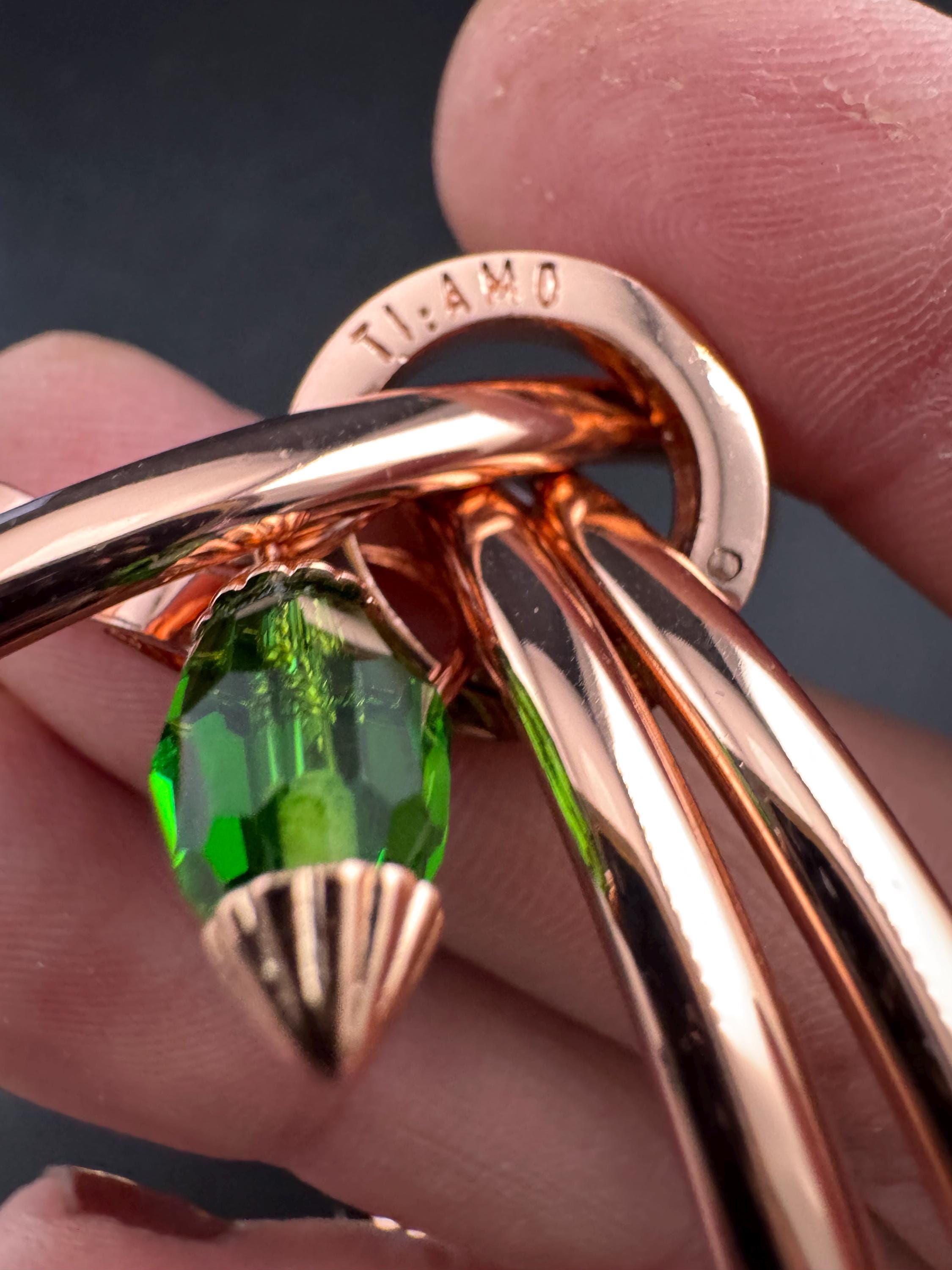 NEWBRIDGE triple rose gold plated birthstone bangles, May birthday emerald beads