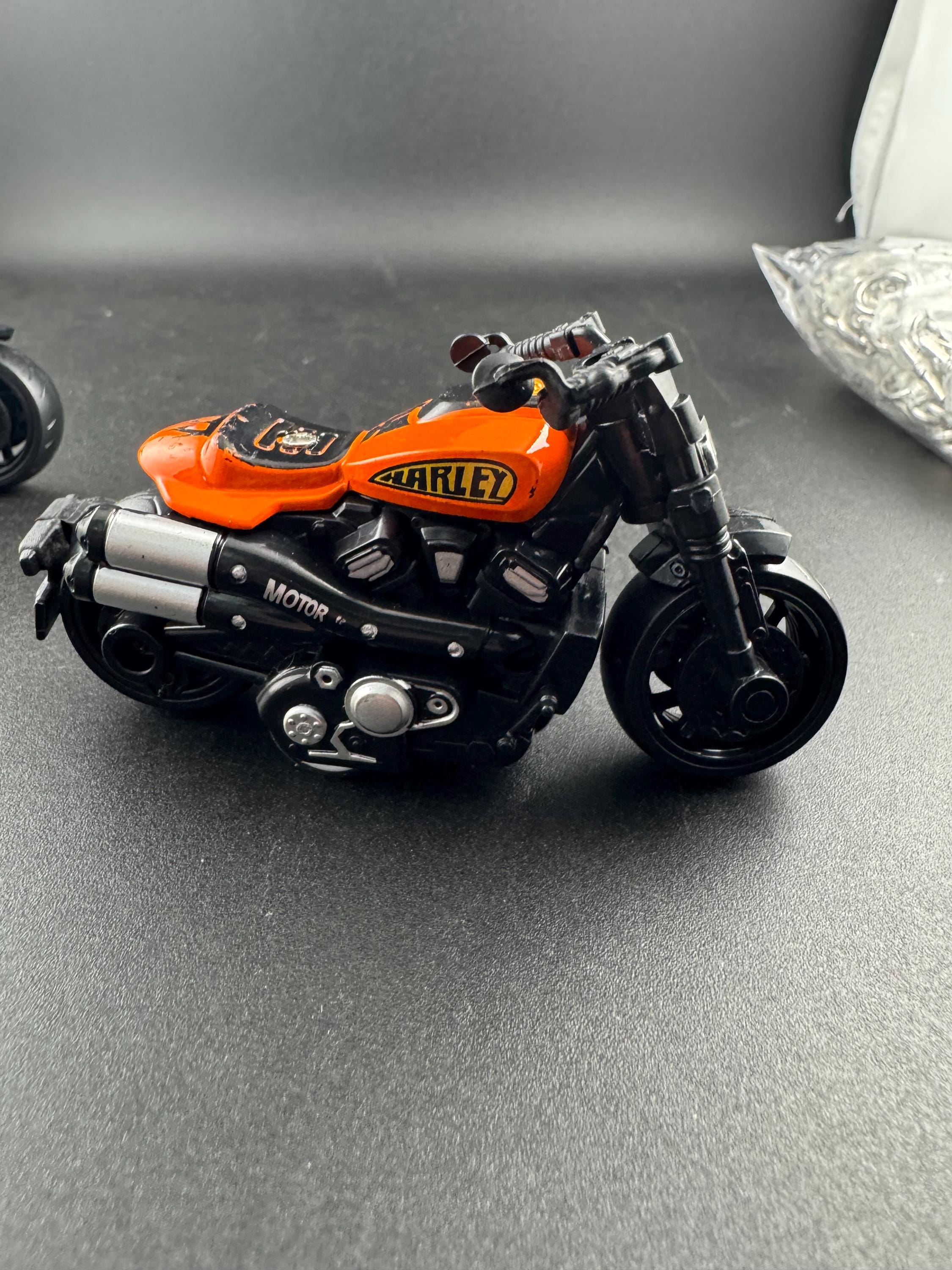 Miniature Motorbike cake topper , craft scenery decoration toy , orange or blue