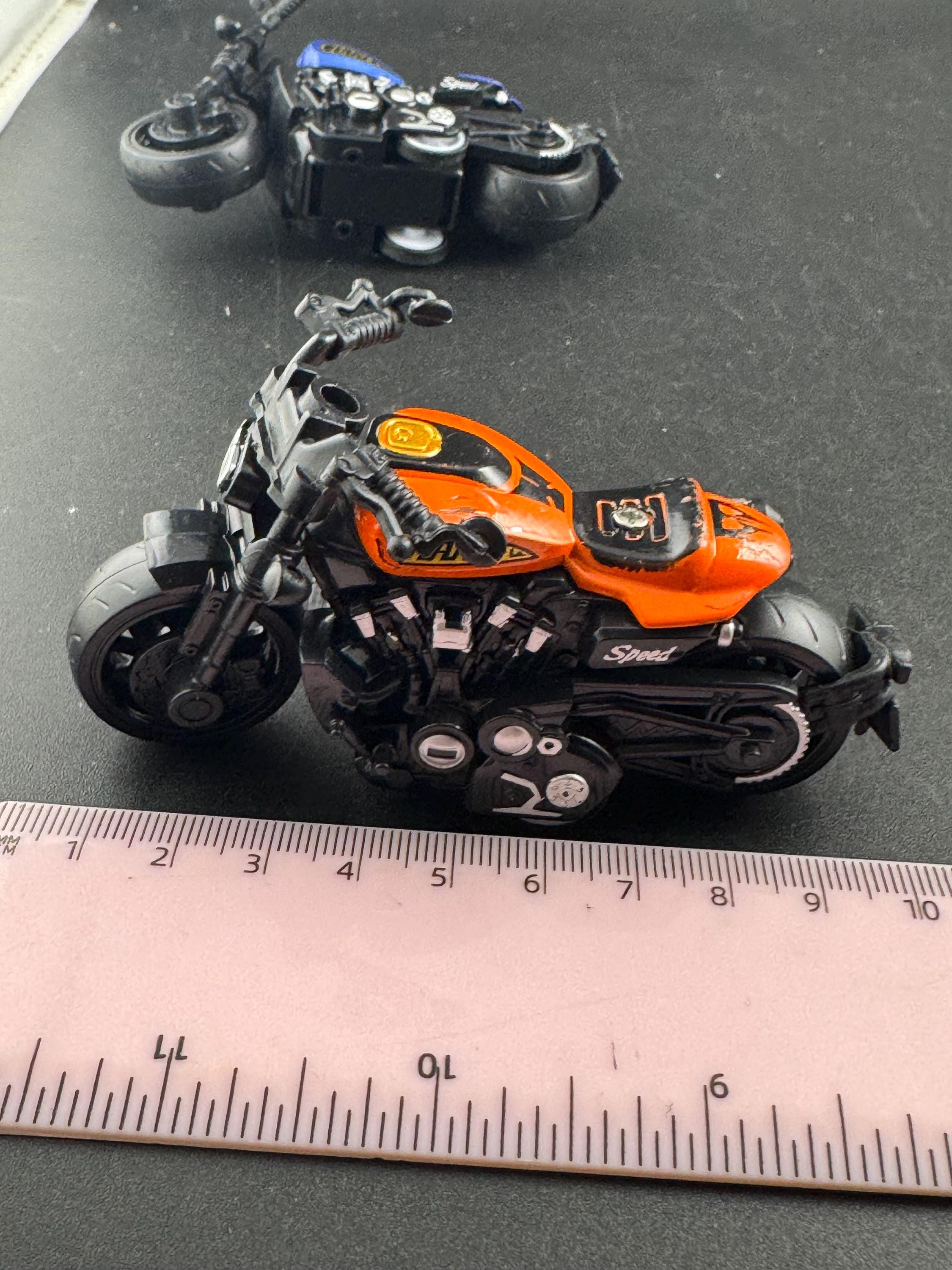 Miniature Motorbike cake topper , craft scenery decoration toy , orange or blue