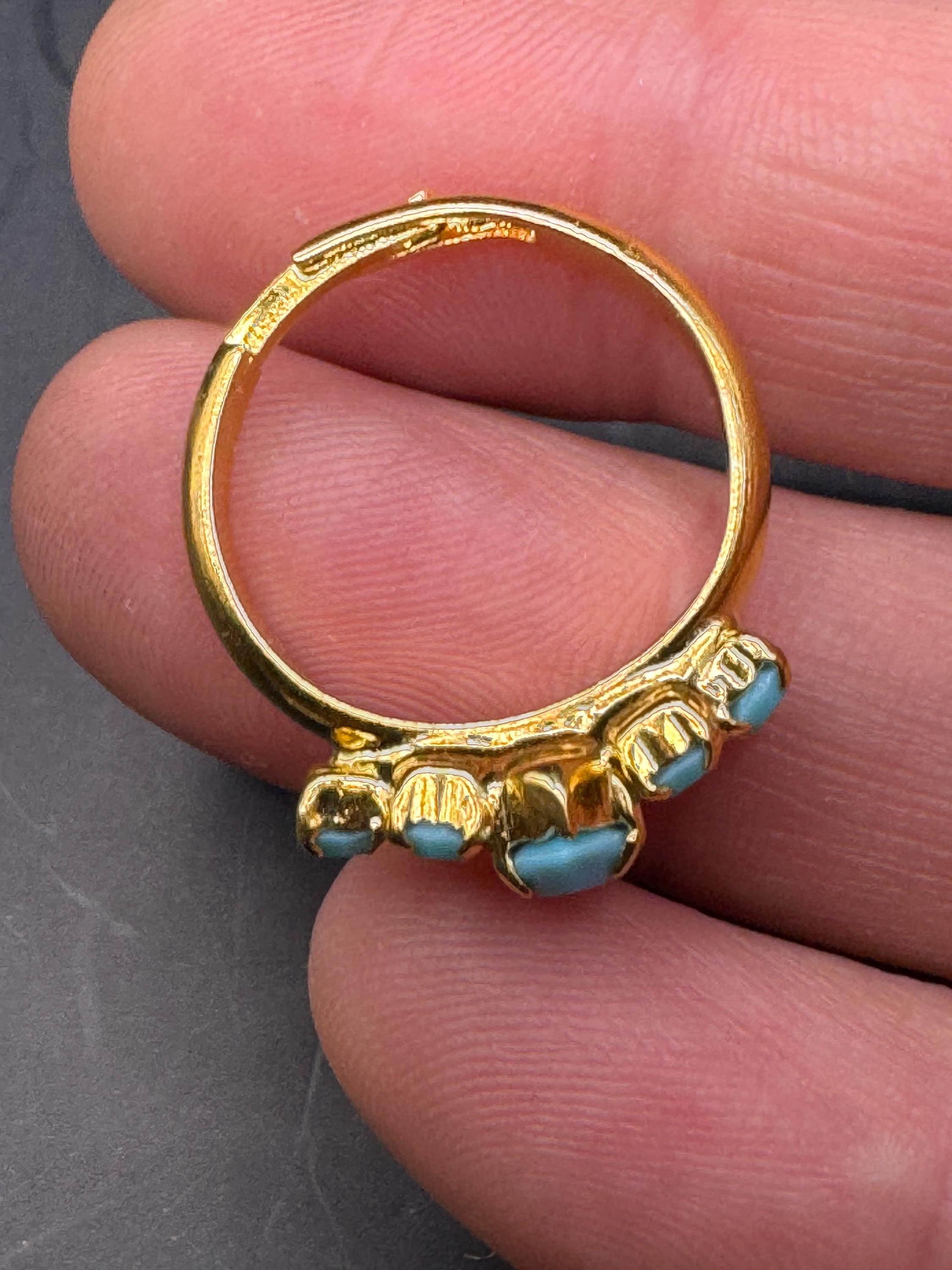 adjustable gold tone turquoise paste dress ring, 1970s cocktail rings