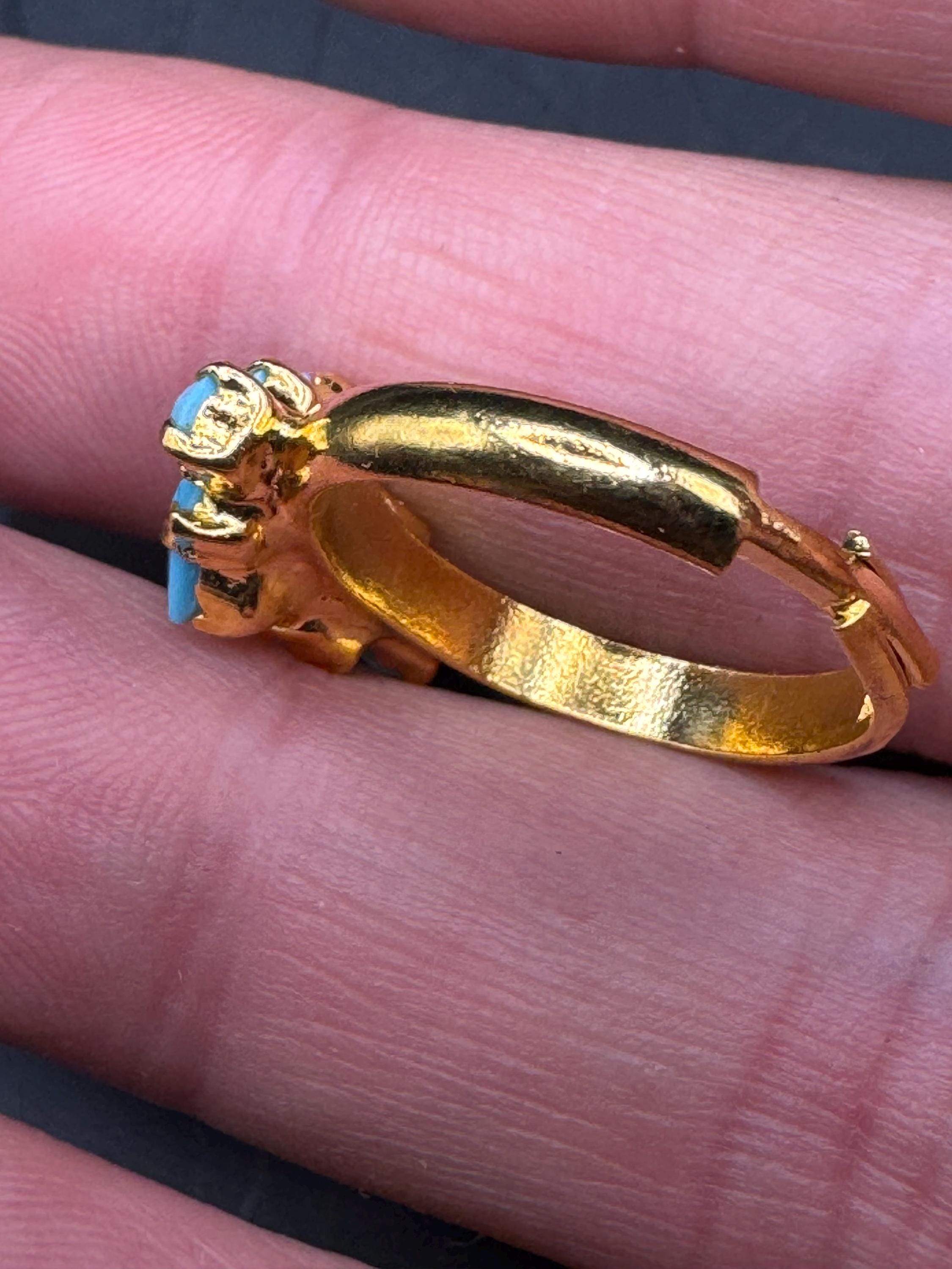 adjustable gold tone turquoise paste dress ring, 1970s cocktail rings
