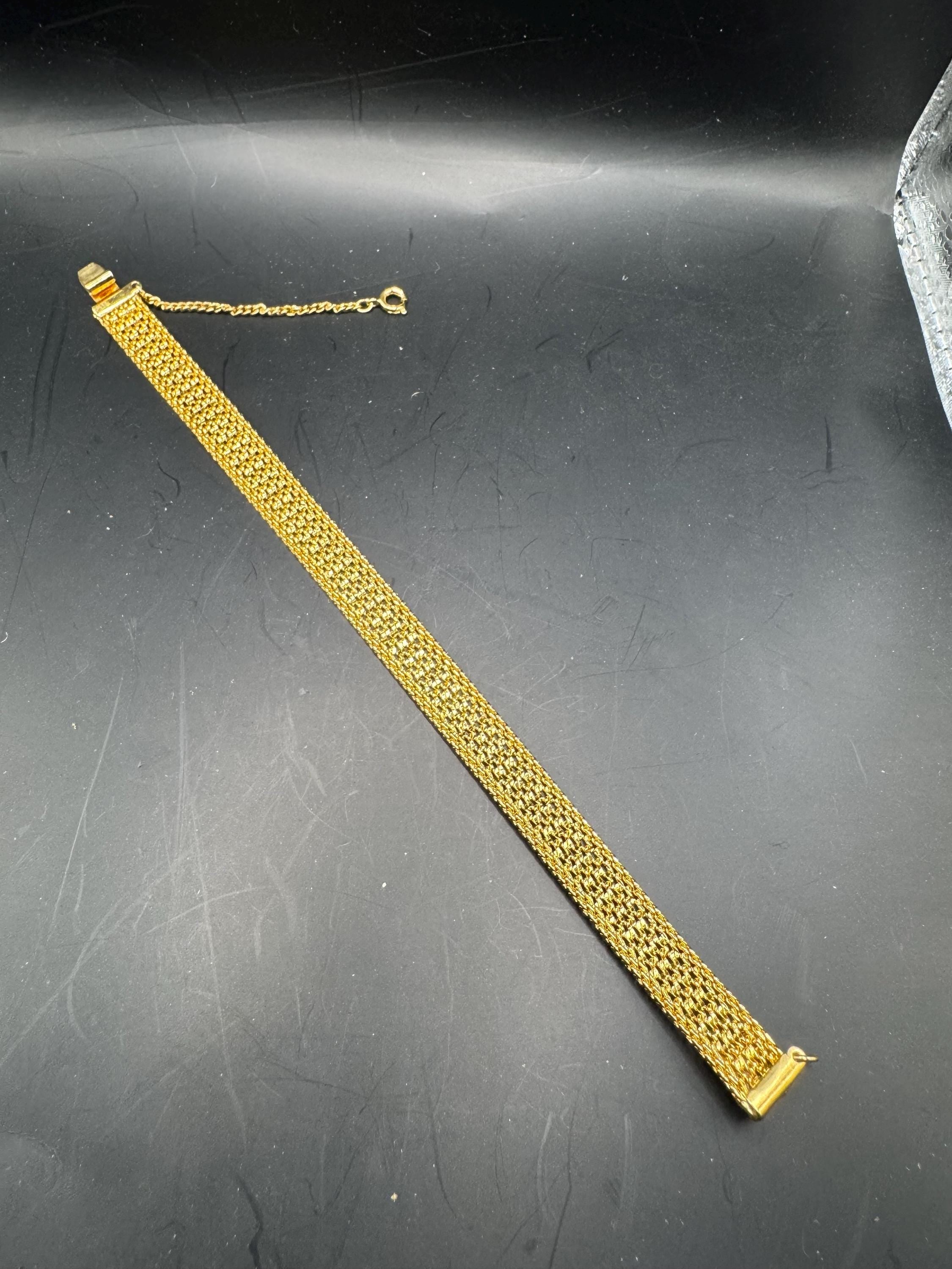 Vintage gold plated modernist slim flat mesh bangle bracelet 19 x 1cm