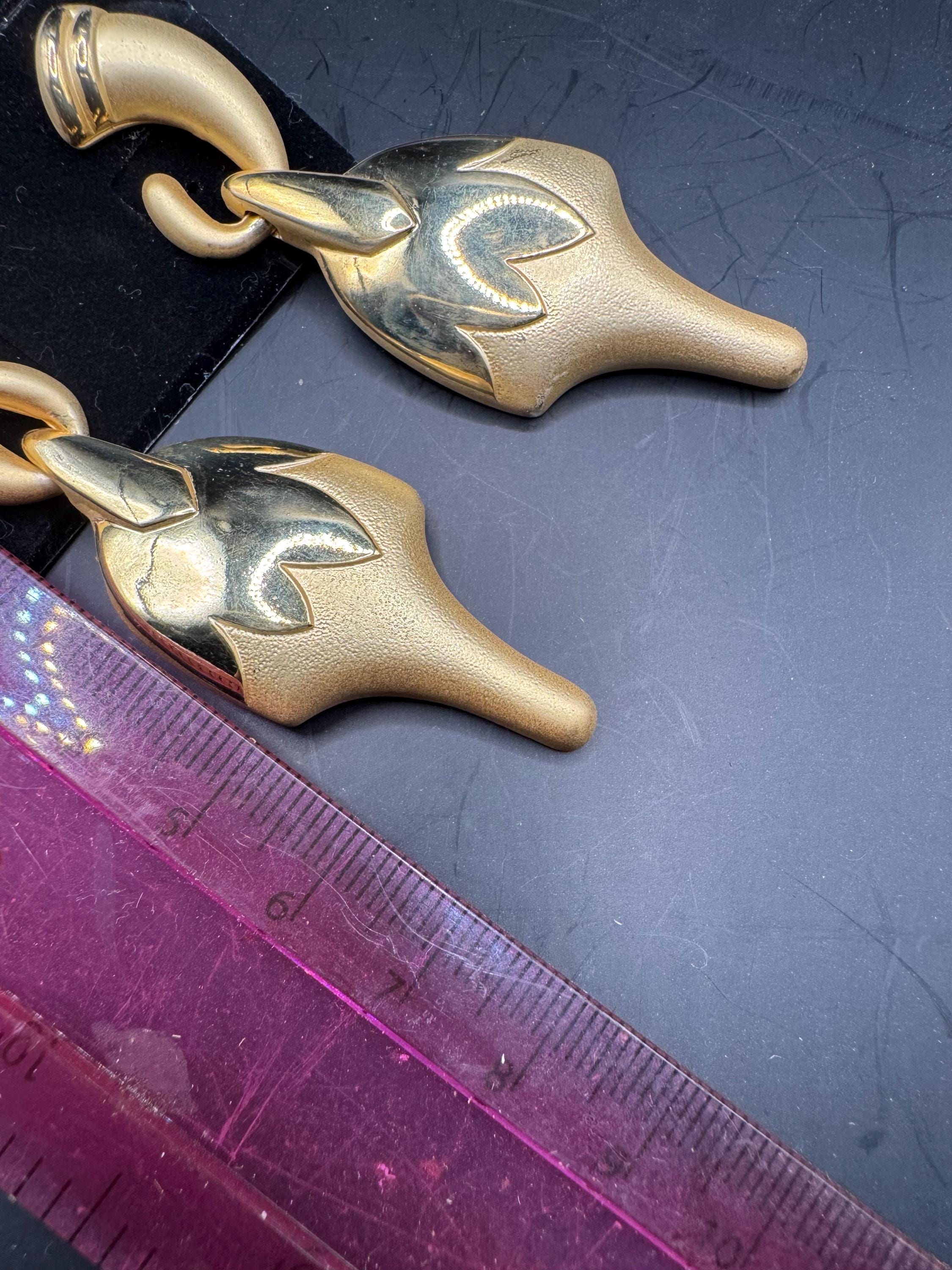 Matt gold Etruscan dangly drop disc earrings for pierced ears