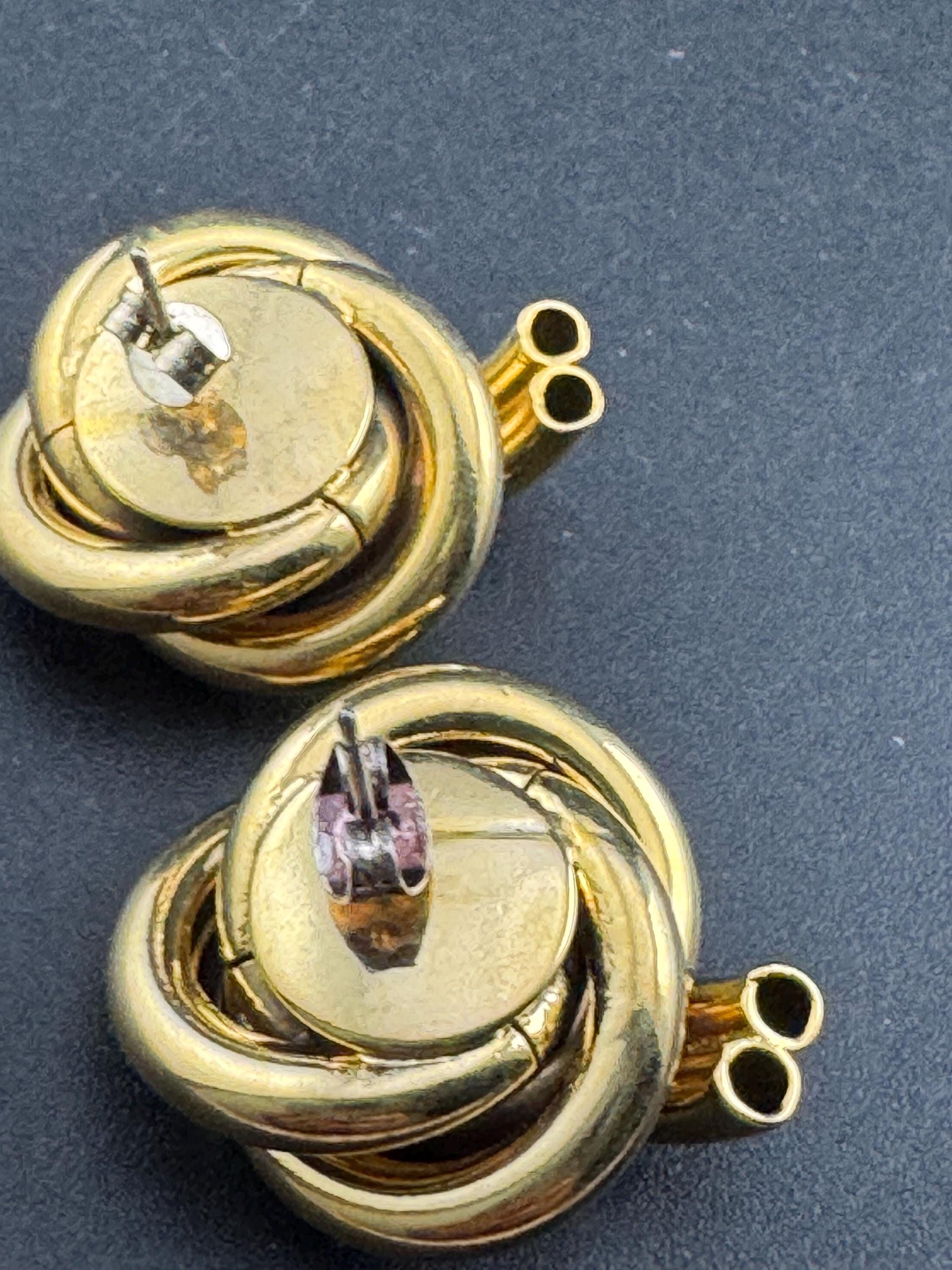 Vintage 1980s Gold tone tube knot pierced stud earrings, unused retro