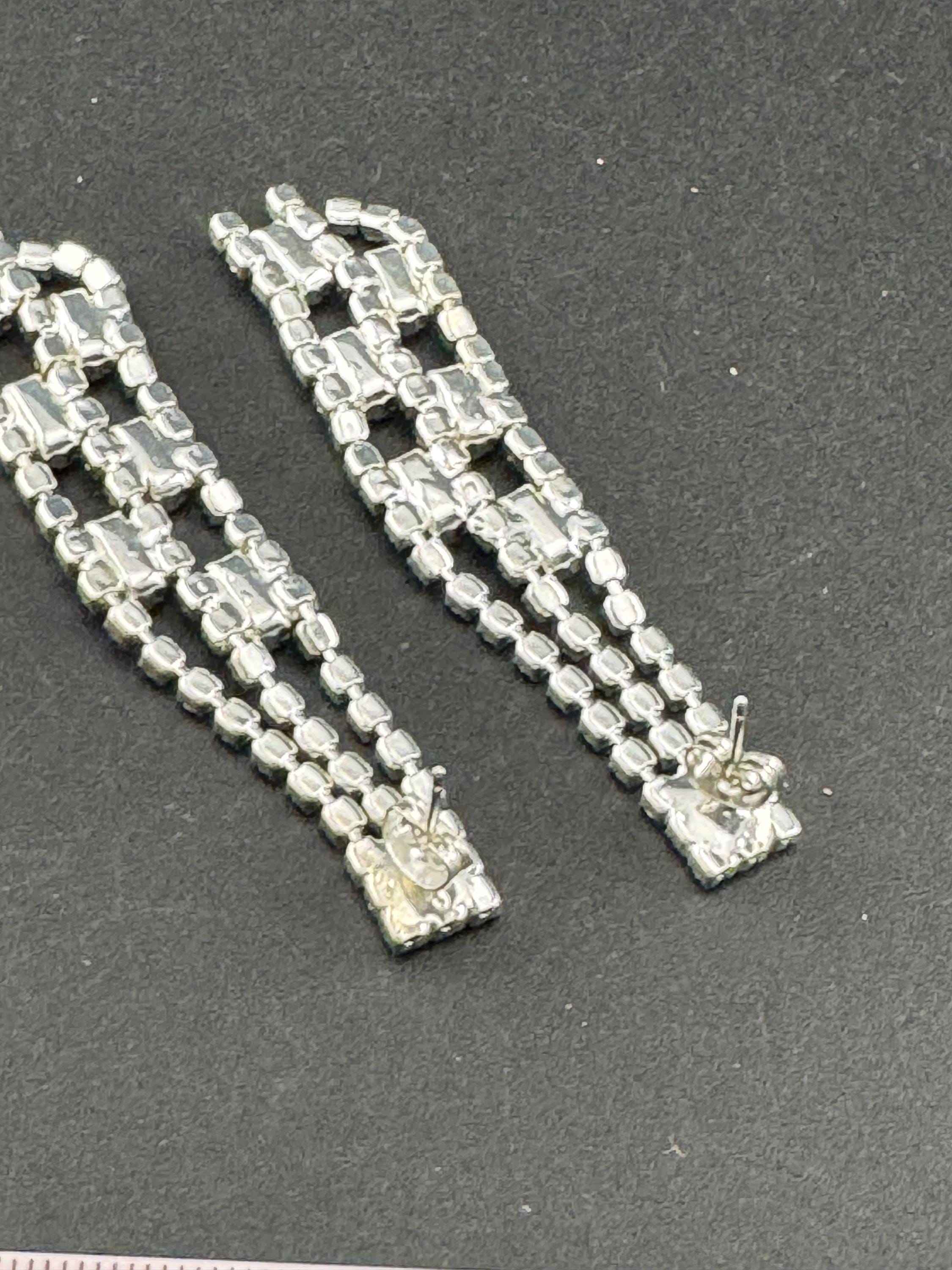 Clear diamanté waterfall long dangly 7cm pierced drop earrings , silver tone glass crystal