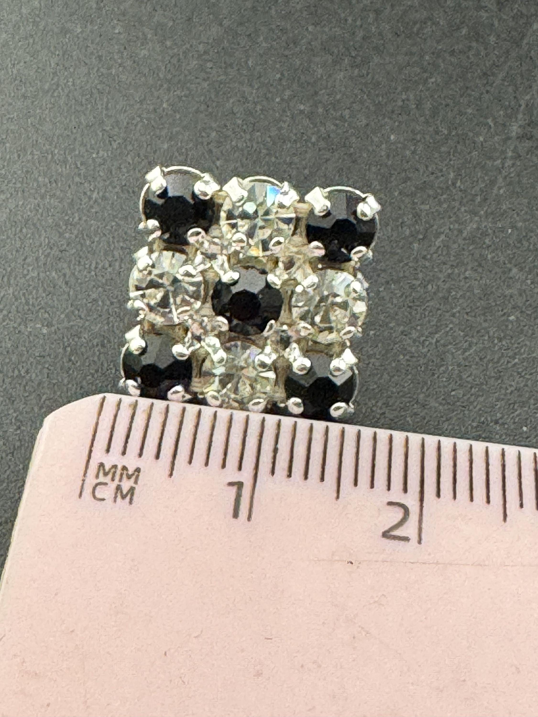 1.5cm square clear and black diamanté stud pierced earrings