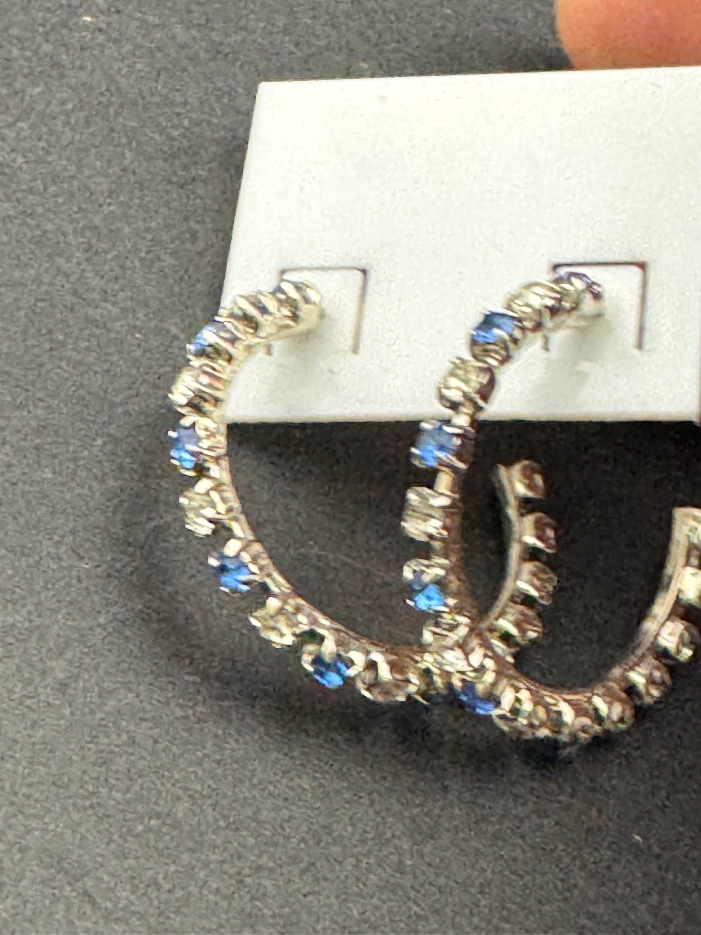 3.5cm clear and light blue diamanté crystal hoop earrings, silver tone for pierced ears