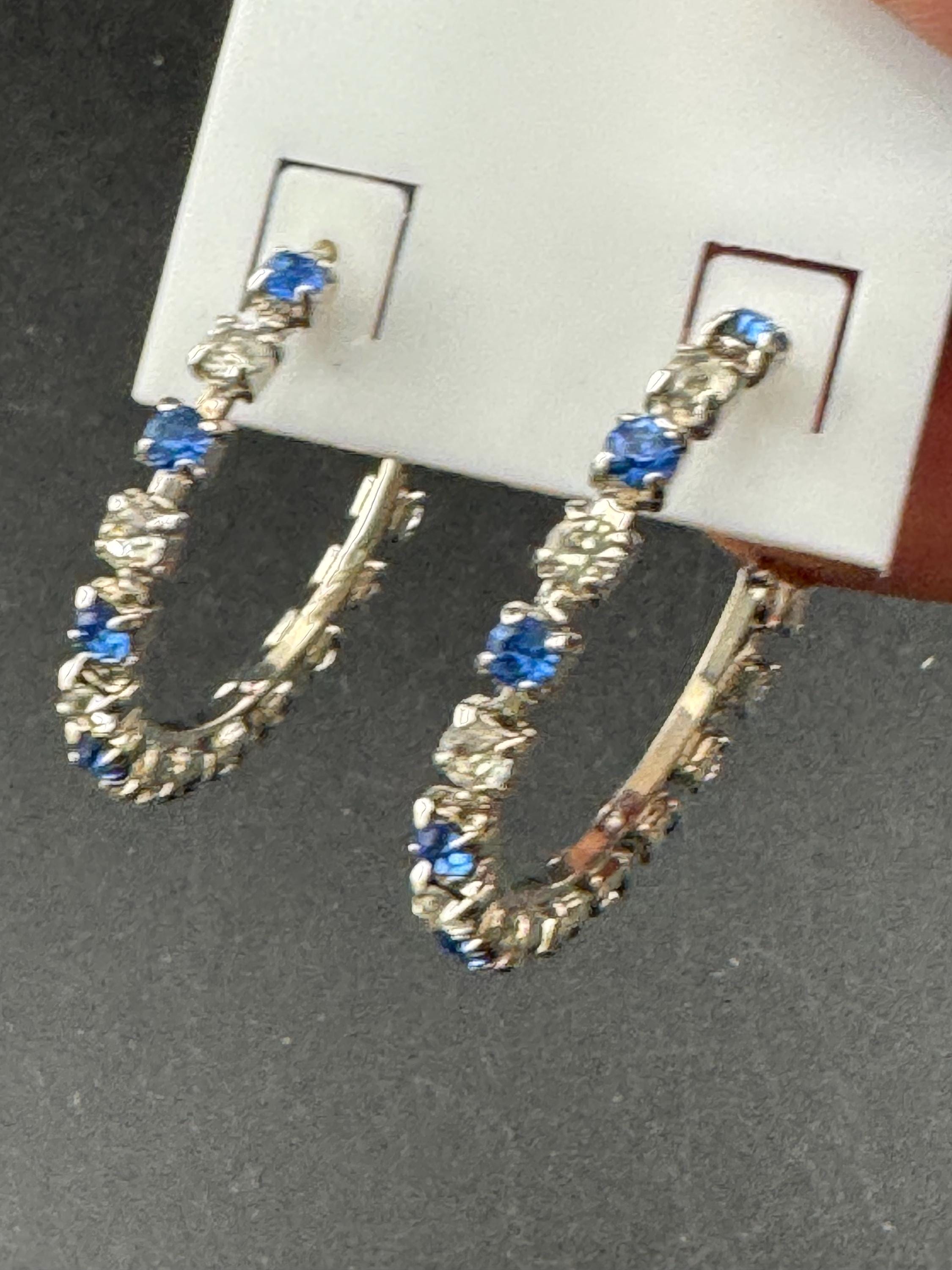 3.5cm clear and light blue diamanté crystal hoop earrings, silver tone for pierced ears