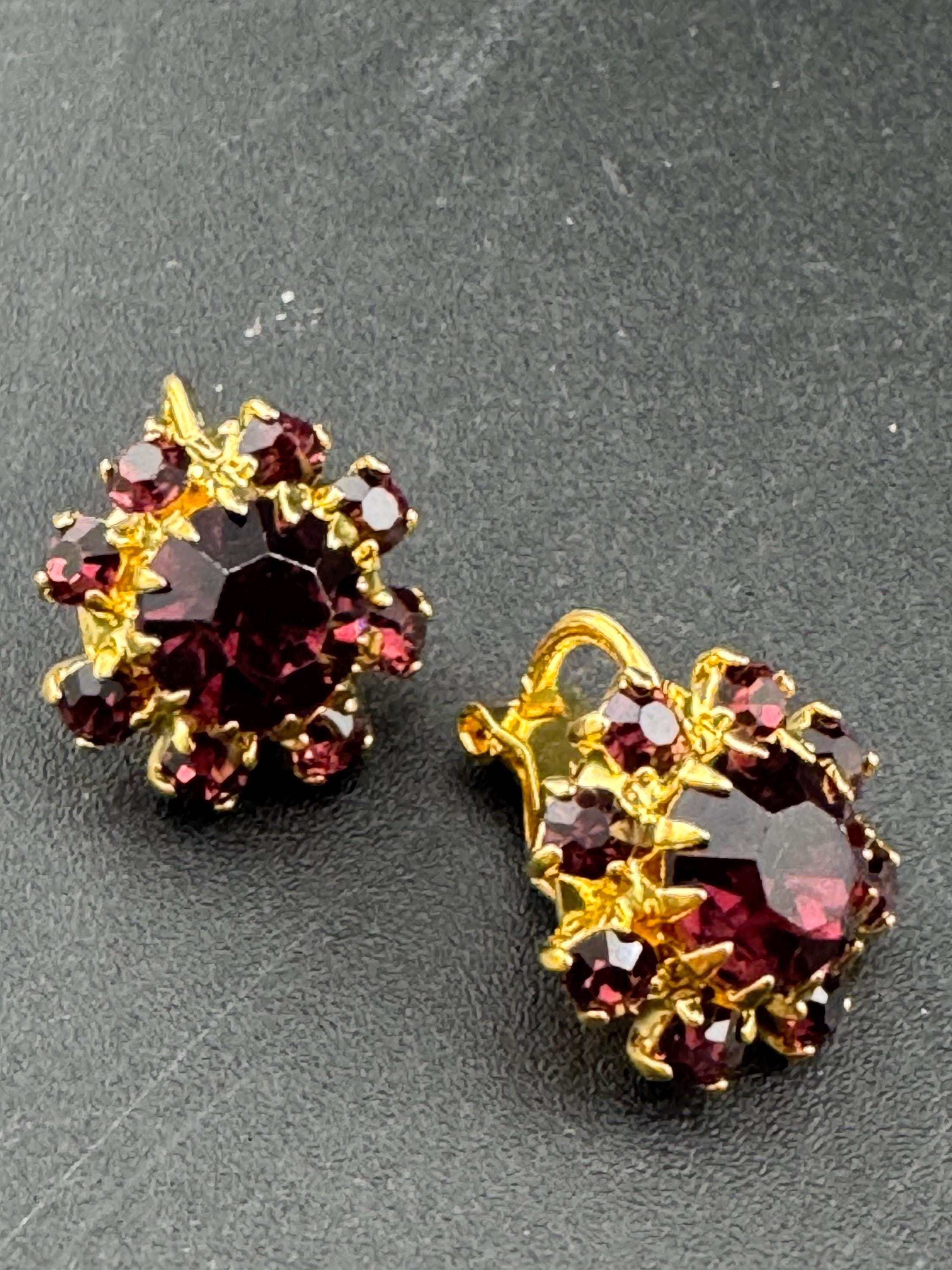 1970s Swarovski crystal diamanté clip on earrings, gold tone choice of colours