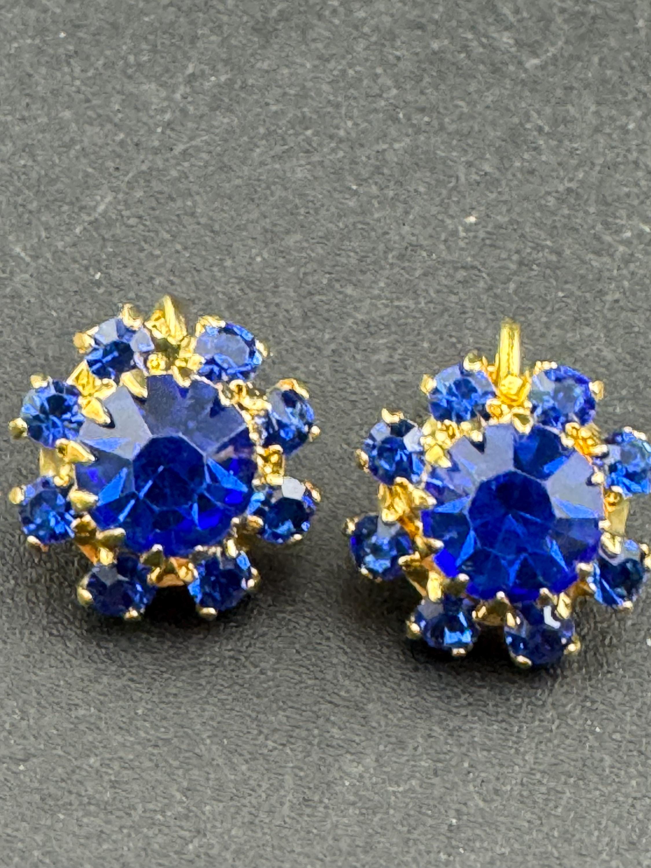 1970s Swarovski crystal diamanté clip on earrings, gold tone choice of colours